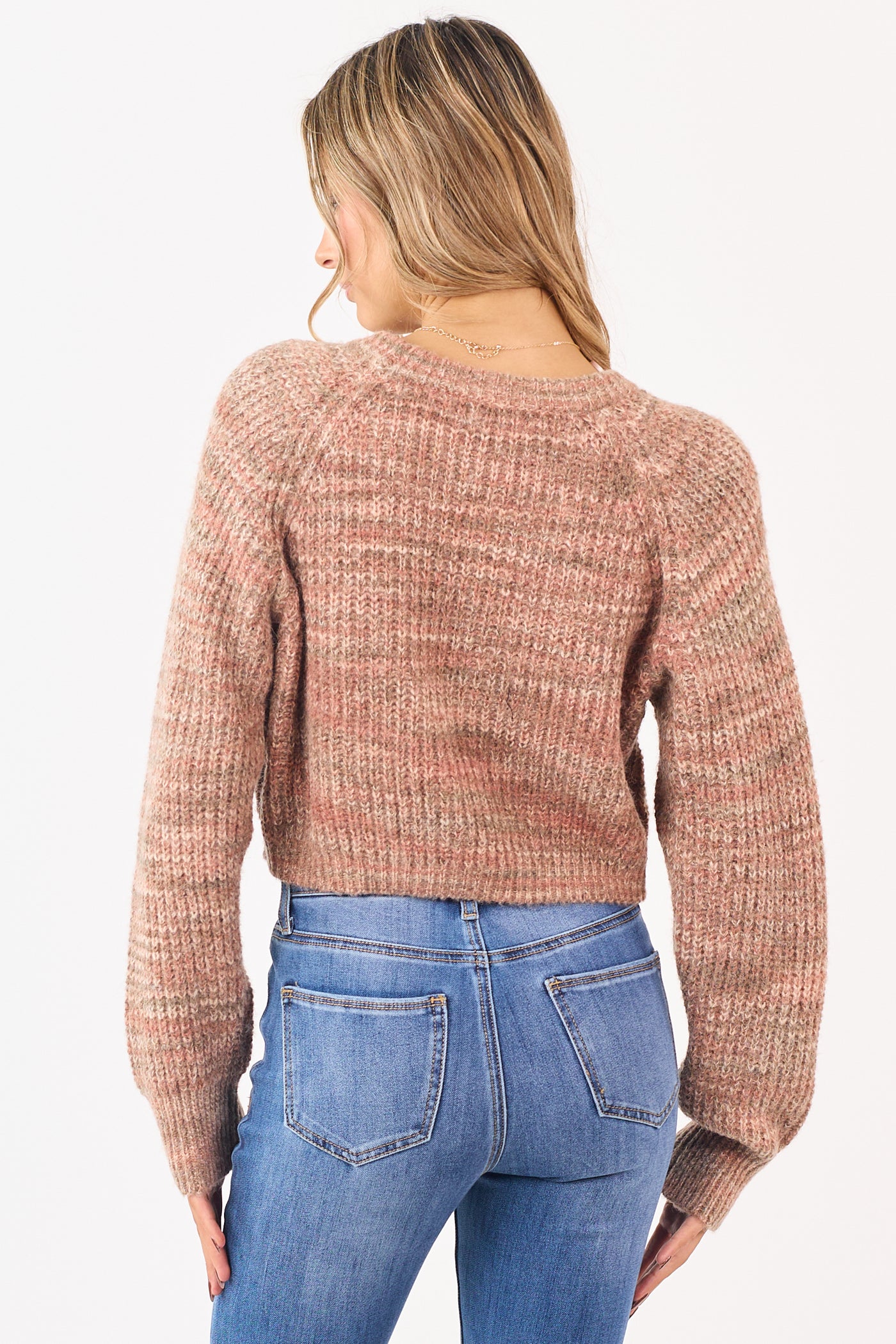 Taupe Ribbed Knit Marled Wool Blend Crop Sweater
