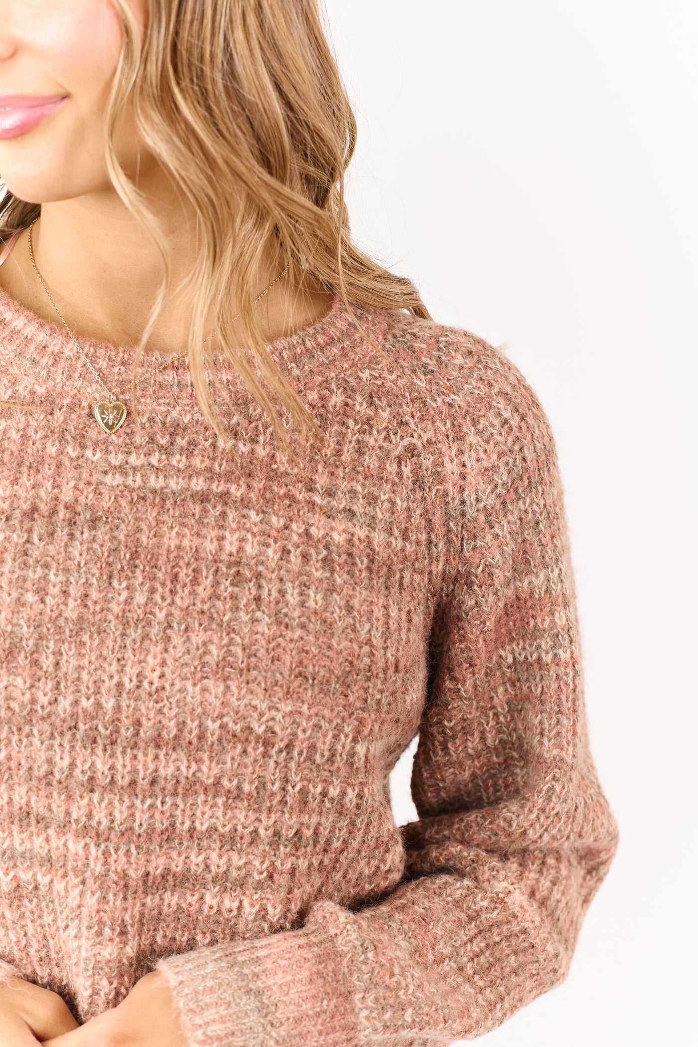 Taupe Ribbed Knit Marled Wool Blend Crop Sweater