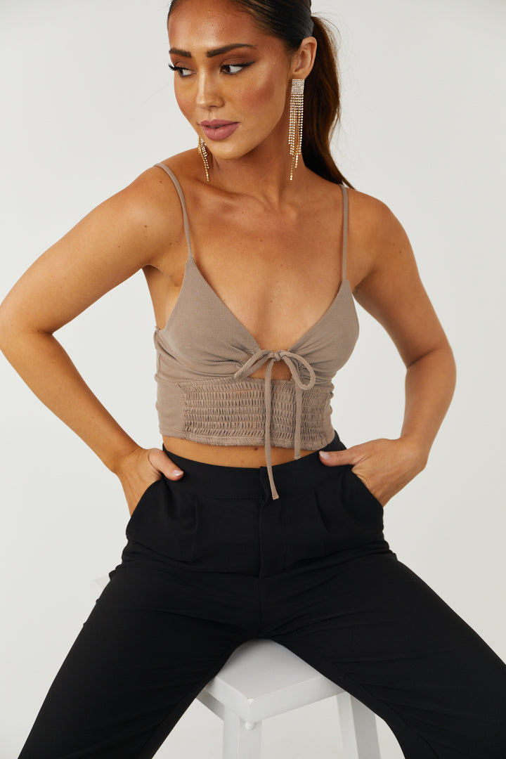 Taupe Smocked Cut Out Cropped Cami Top