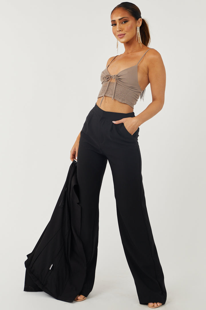 Taupe Smocked Cut Out Cropped Cami Top
