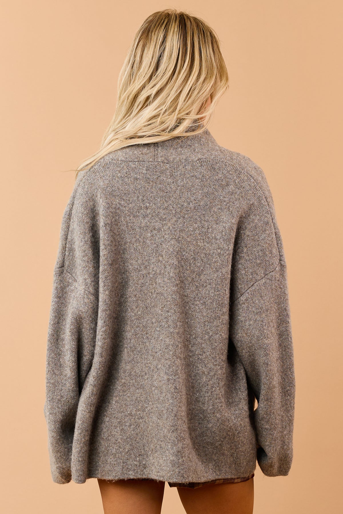 Taupe Soft Knit Shawl Collar Open Front Cardigan