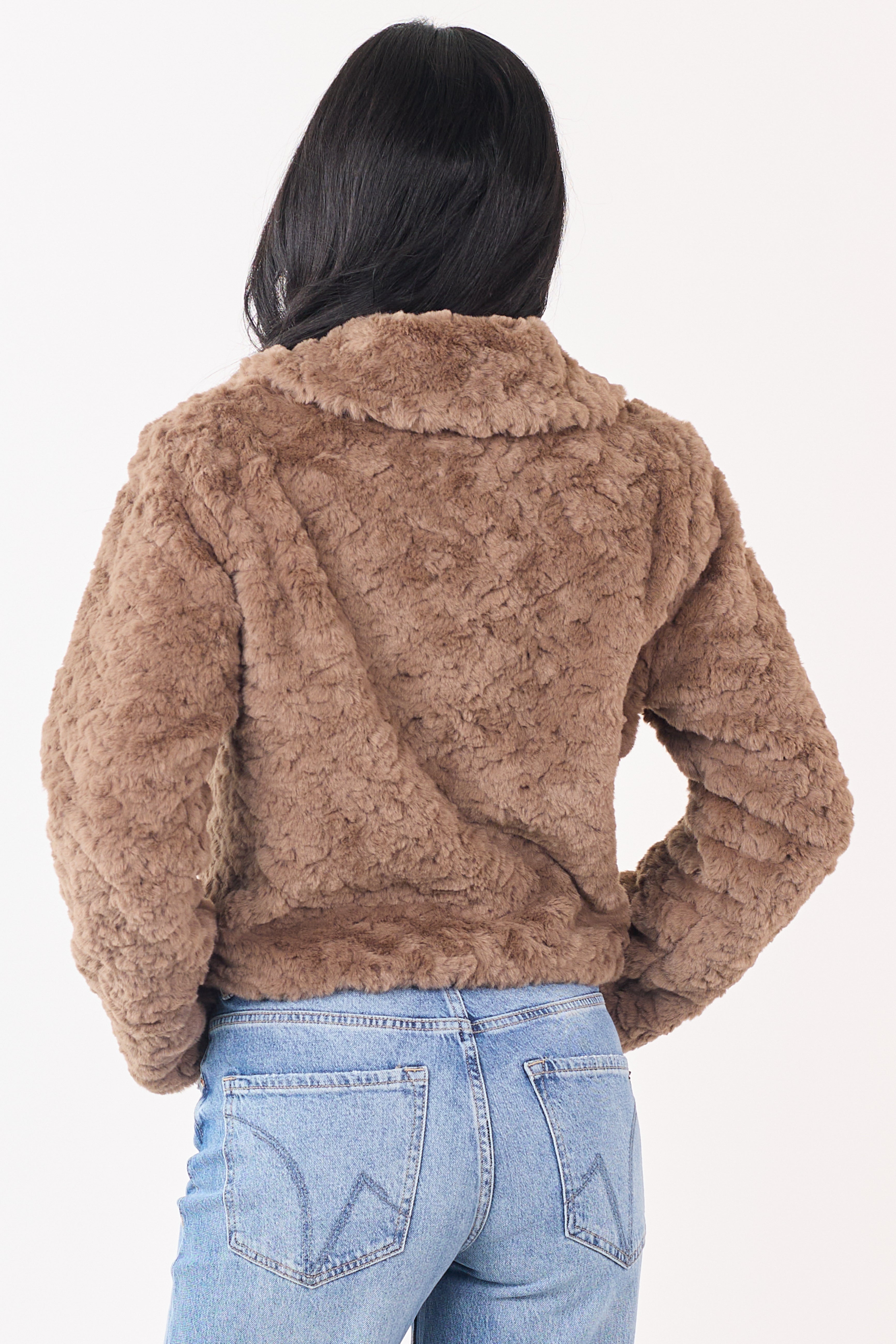 Taupe Teddy Faux Fur Shawl Collar Crop Jacket | Lime Lush Boutique