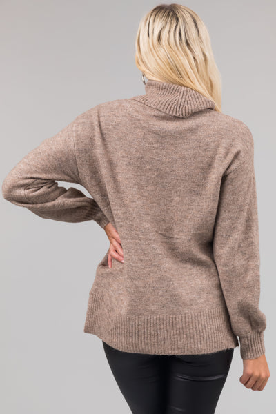Taupe Turtleneck Lightweight Sweater
