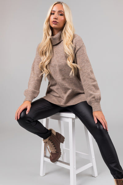 Taupe Turtleneck Lightweight Sweater