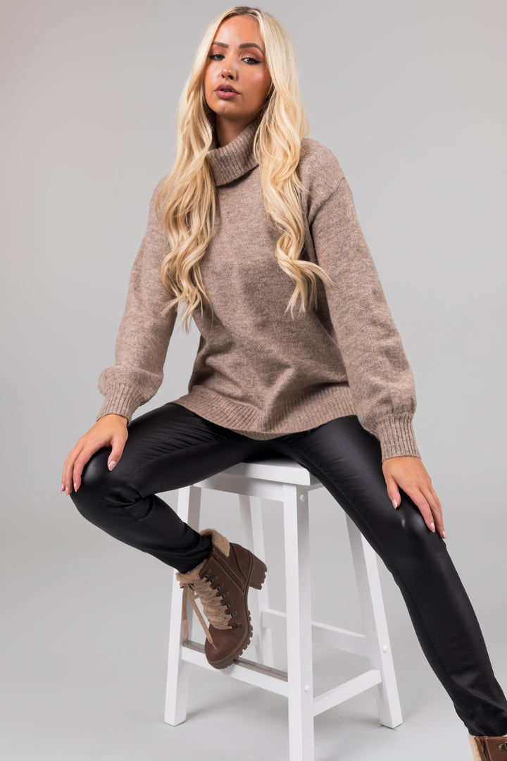 Taupe Turtleneck Lightweight Sweater