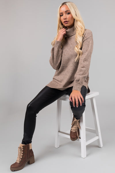Taupe Turtleneck Lightweight Sweater