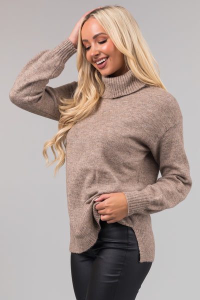 Taupe Turtleneck Lightweight Sweater
