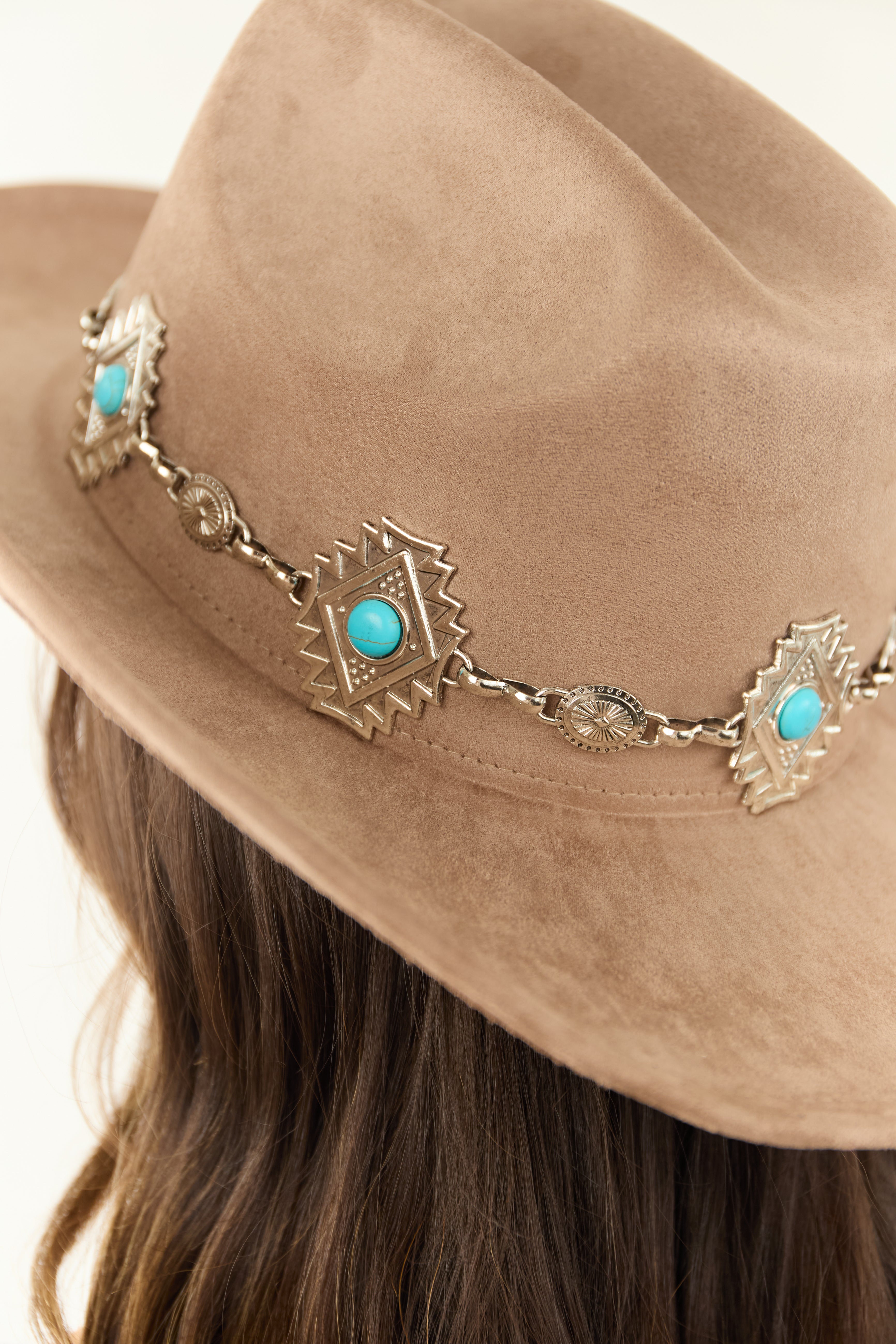 Taupe Faux Suede Cowboy Hat with Silver Concho Band