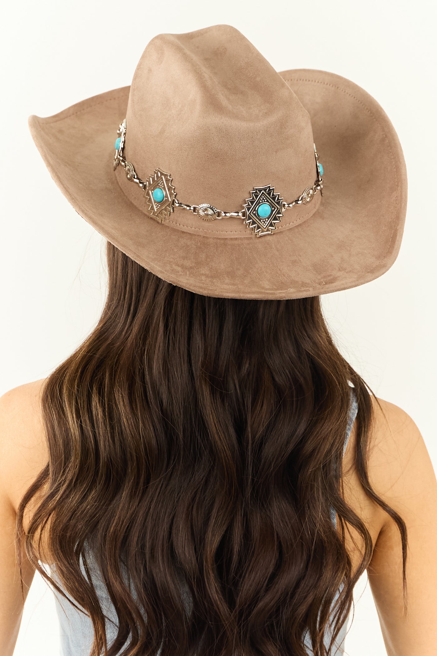 Taupe Faux Suede Cowboy Hat with Silver Concho Band