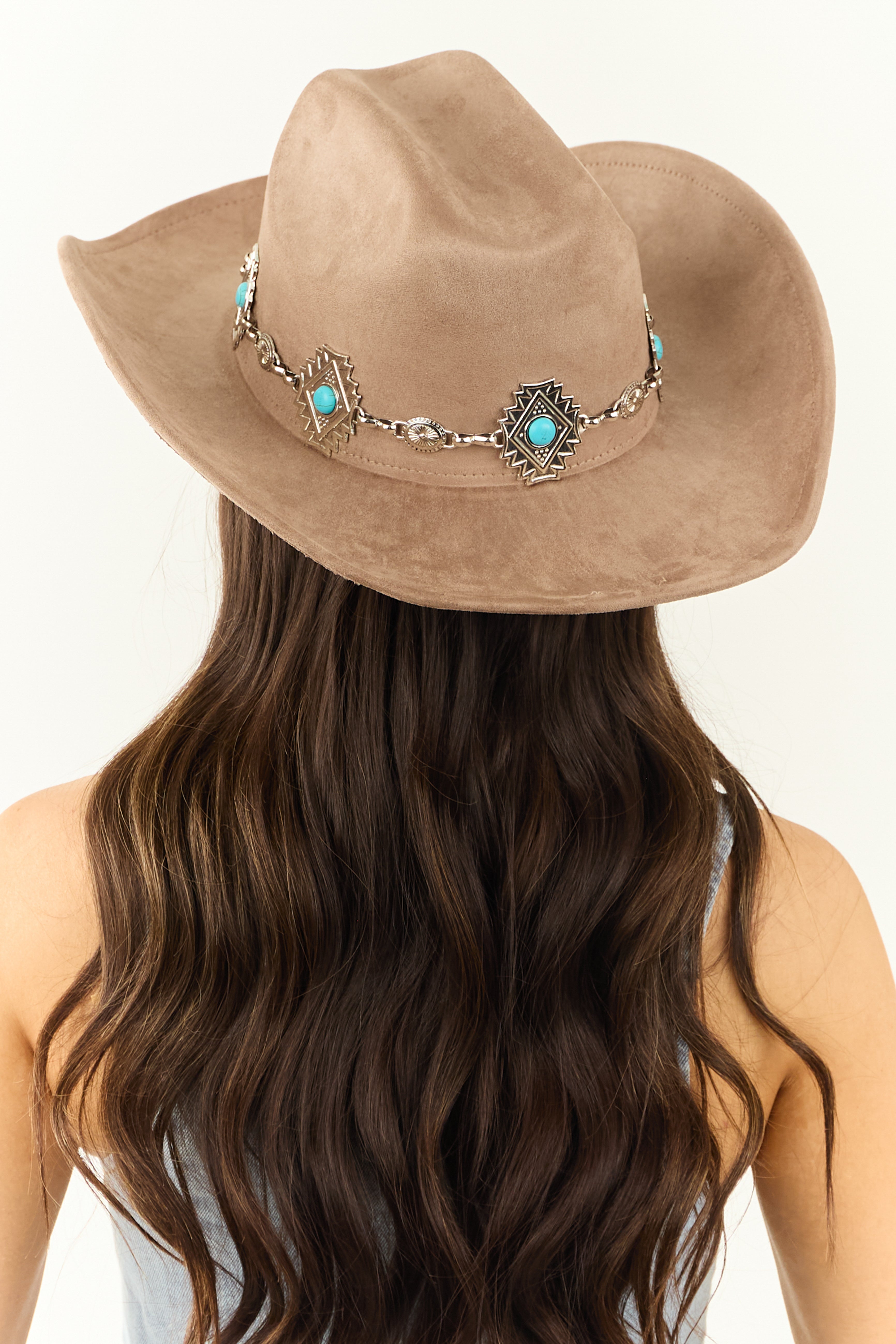 Taupe Faux Suede Cowboy Hat with Silver Concho Band