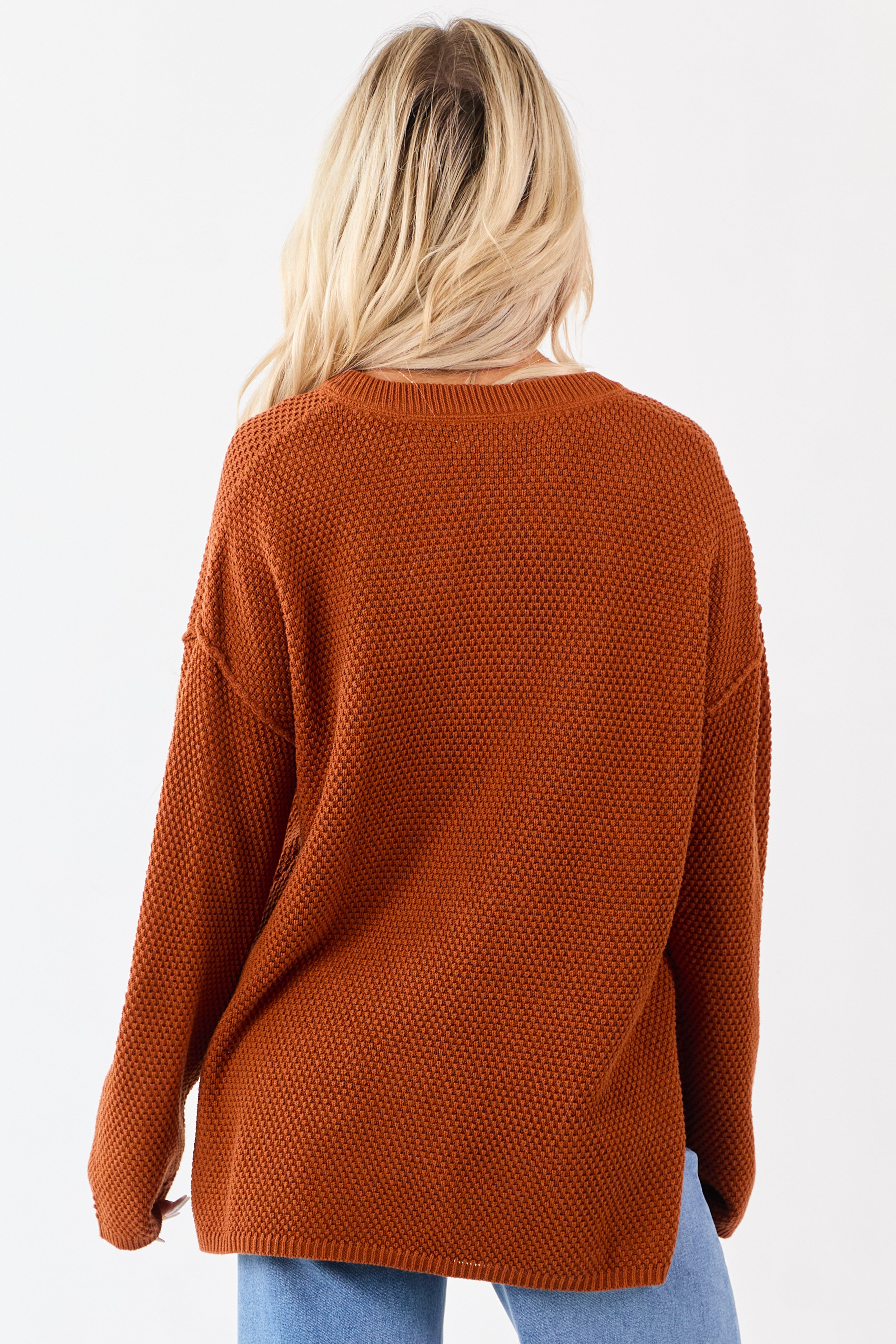 Tawny Half Button Down Textured Knit Sweater | Lime Lush Boutique