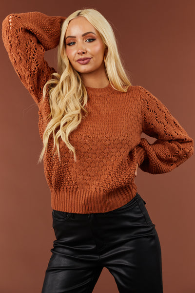 Tawny Pointelle Long Sleeve Knit Sweater