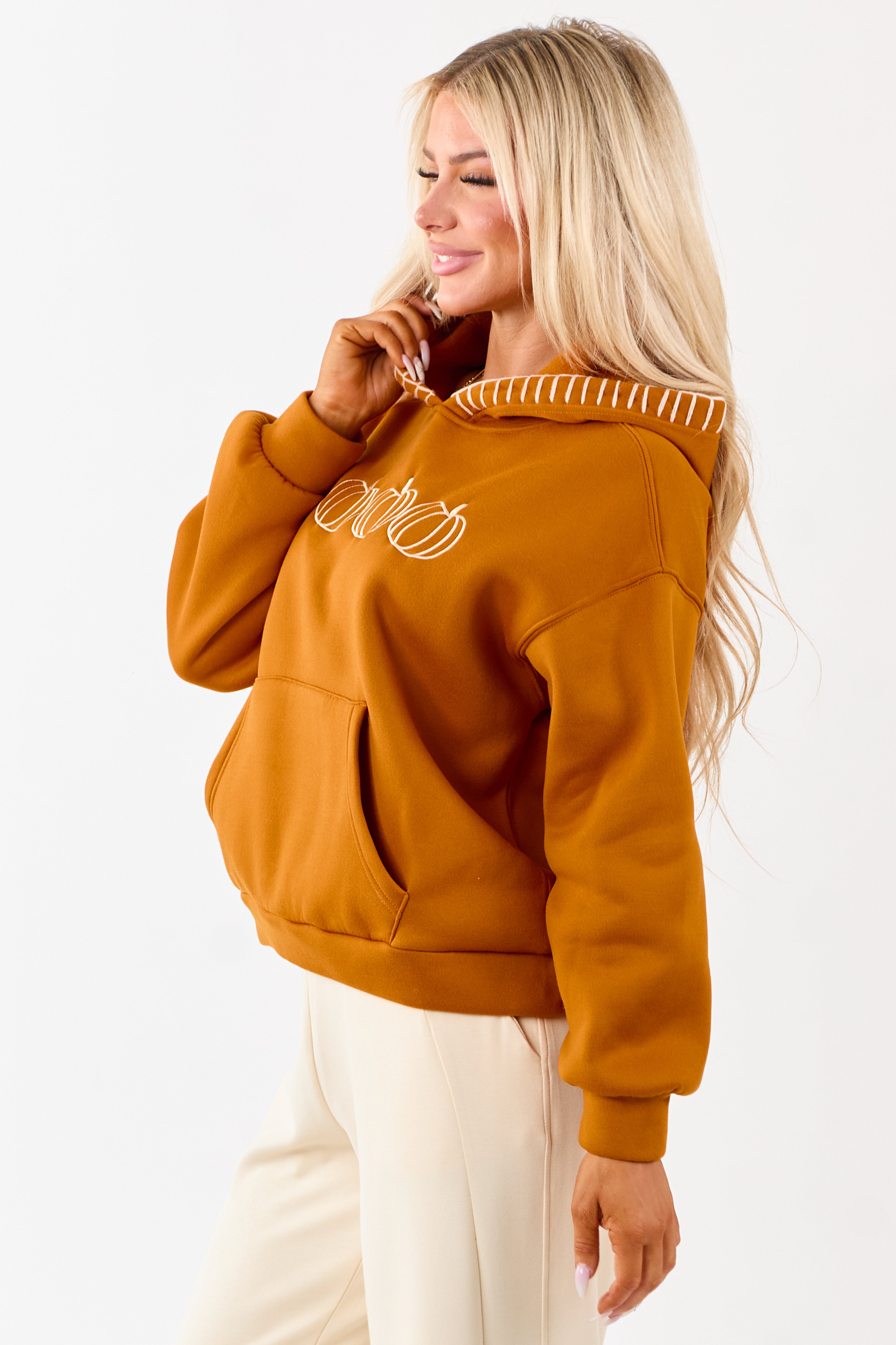 Tawny Pumpkin Graphic Relaxed Fleece Hoodie