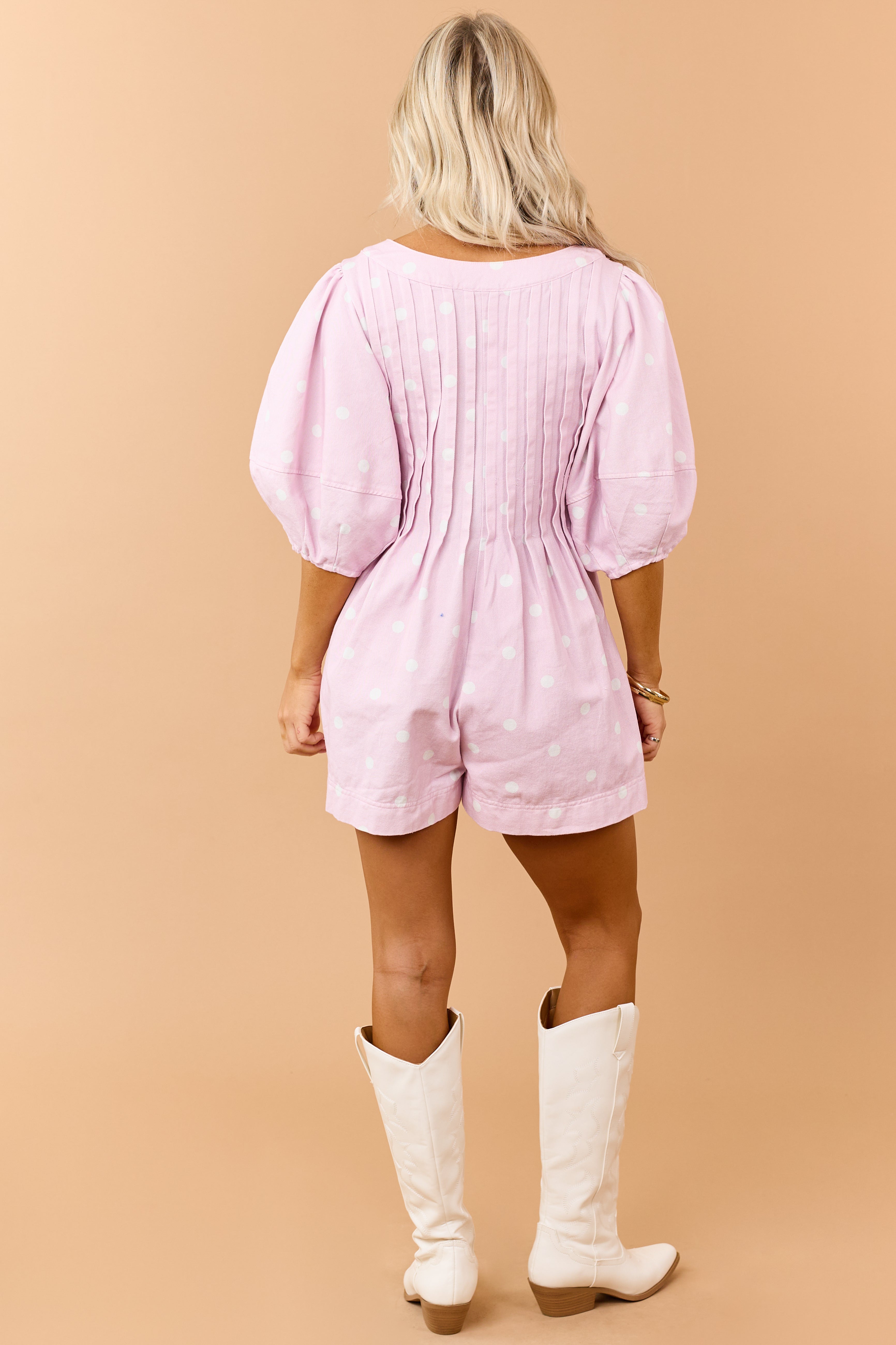 Tea Rose Denim Polka Dot Half Sleeve Romper