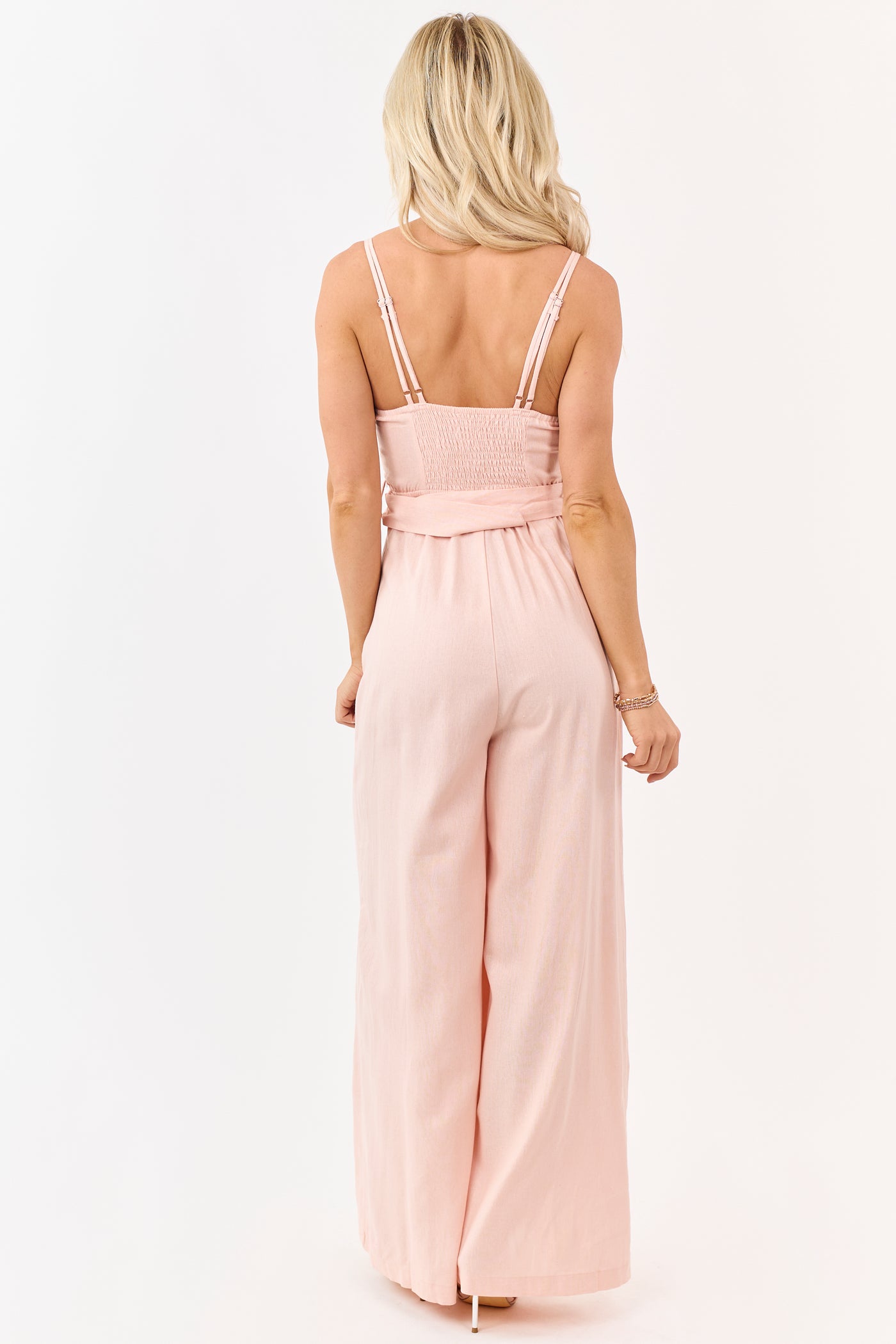Tea Rose Double Strap Belted Flowy Jumpsuit