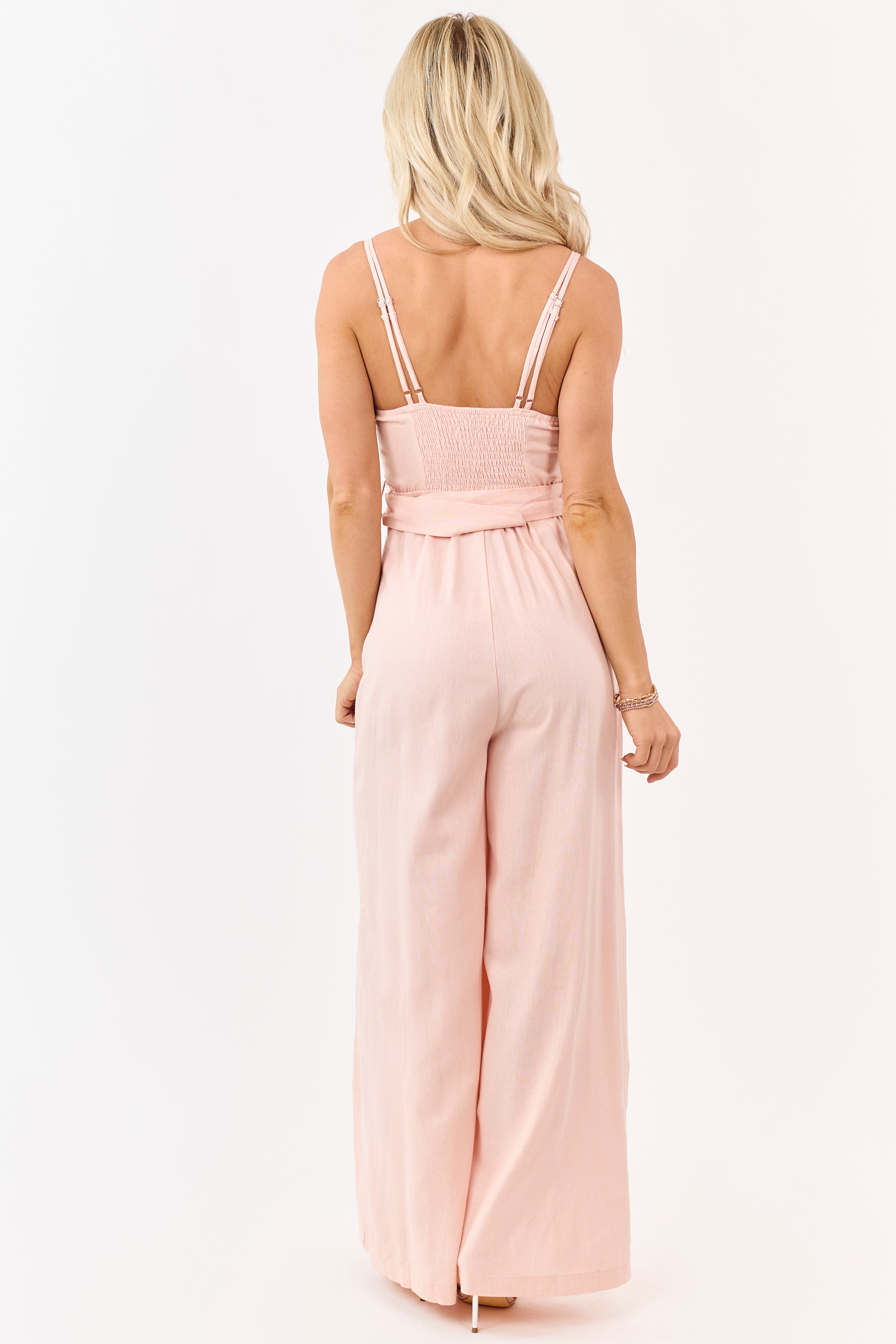 Tea Rose Double Strap Belted Flowy Jumpsuit