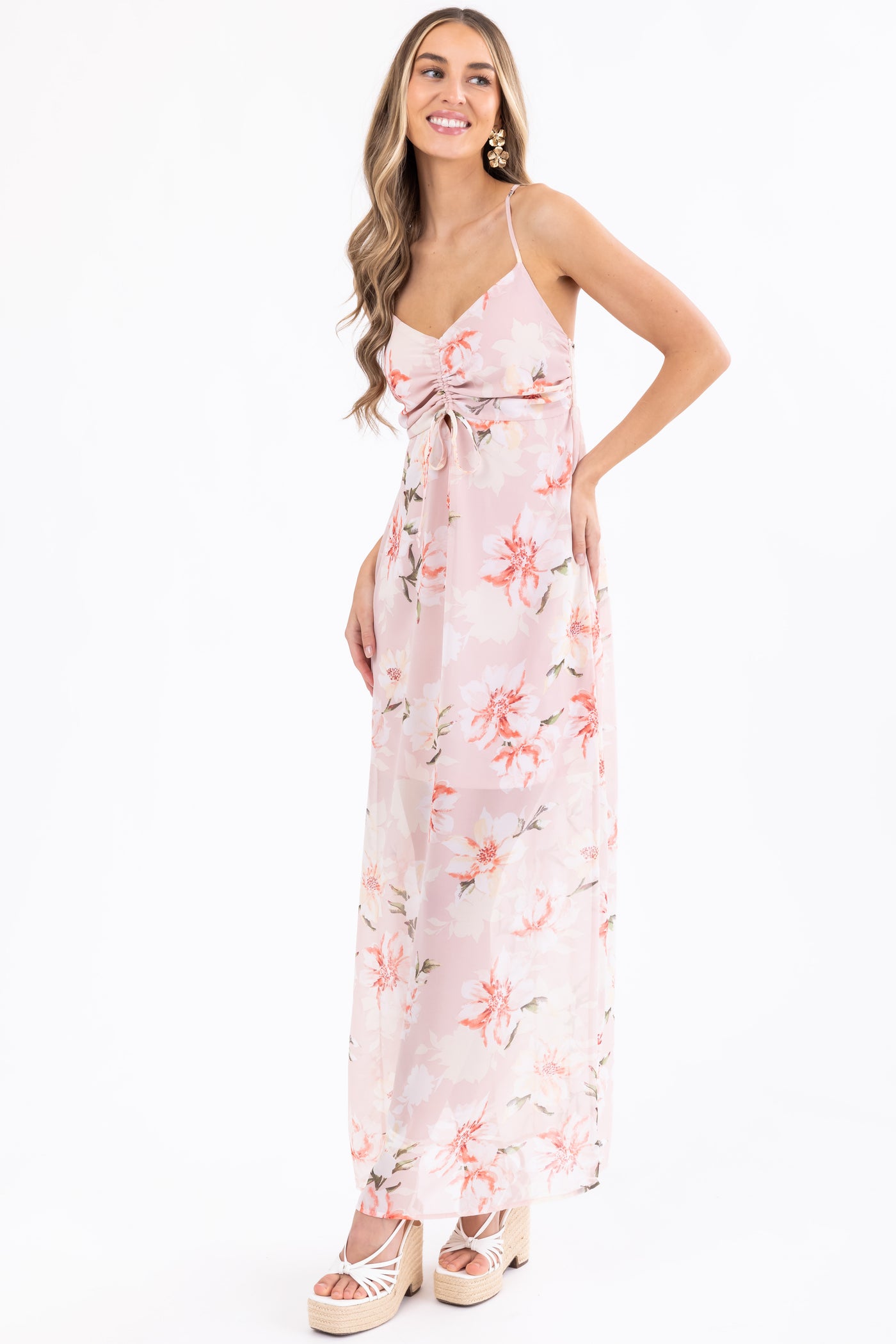 Tea Rose Floral Cross Back Maxi Dress