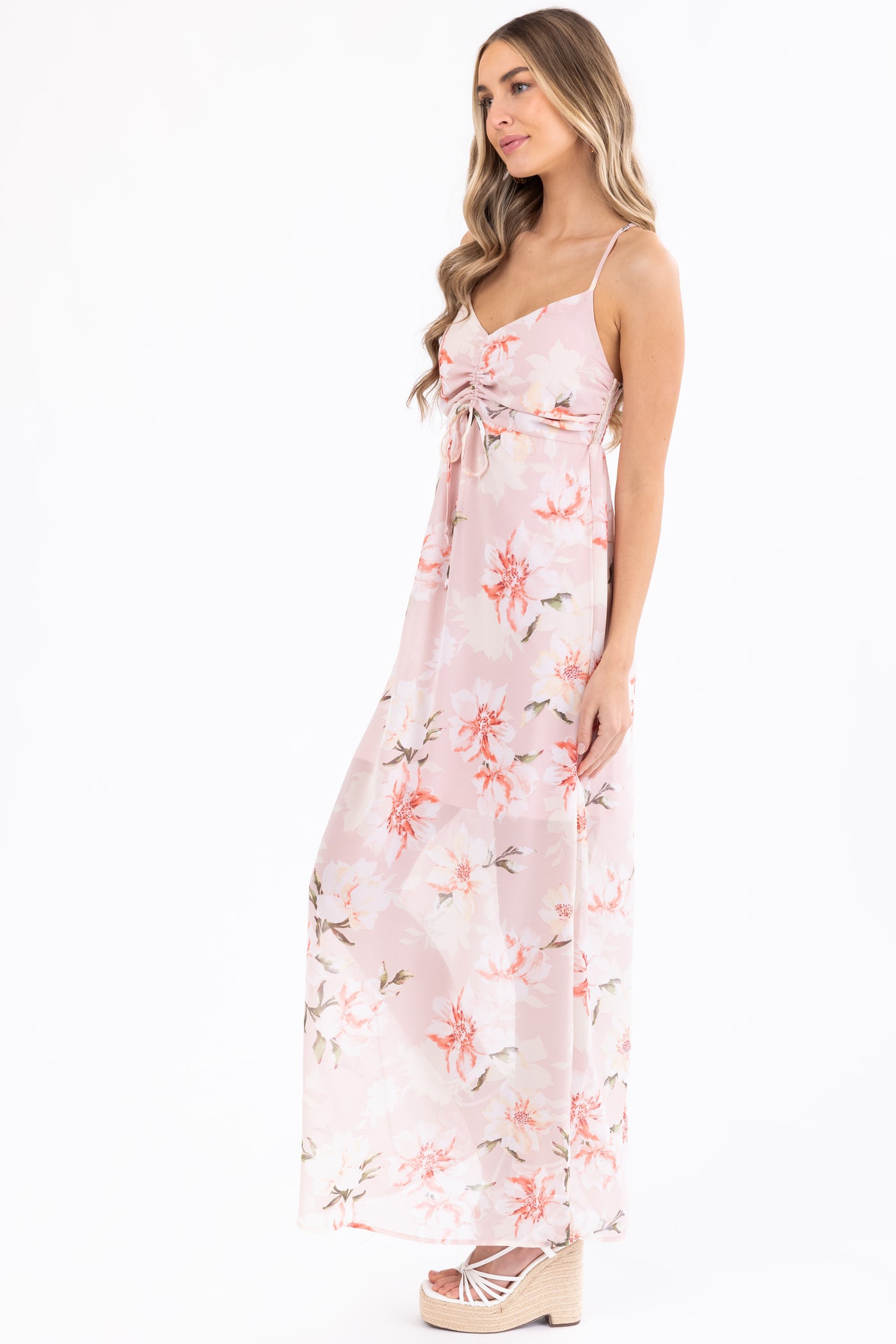 Tea Rose Floral Cross Back Maxi Dress