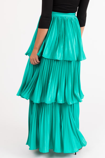 Flying Tomato Teal Pleated Ruffle Layered Maxi Skirt