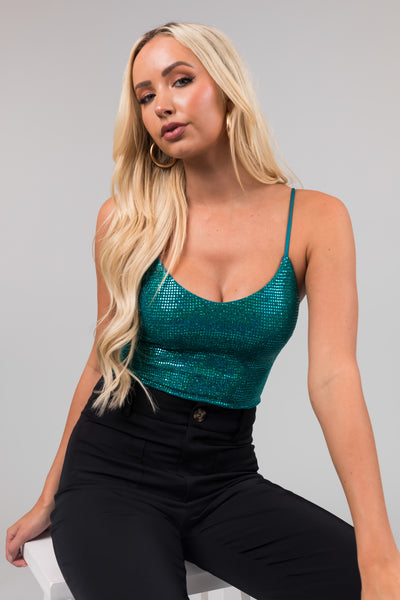 Teal Strappy Back Sequined Bodysuit