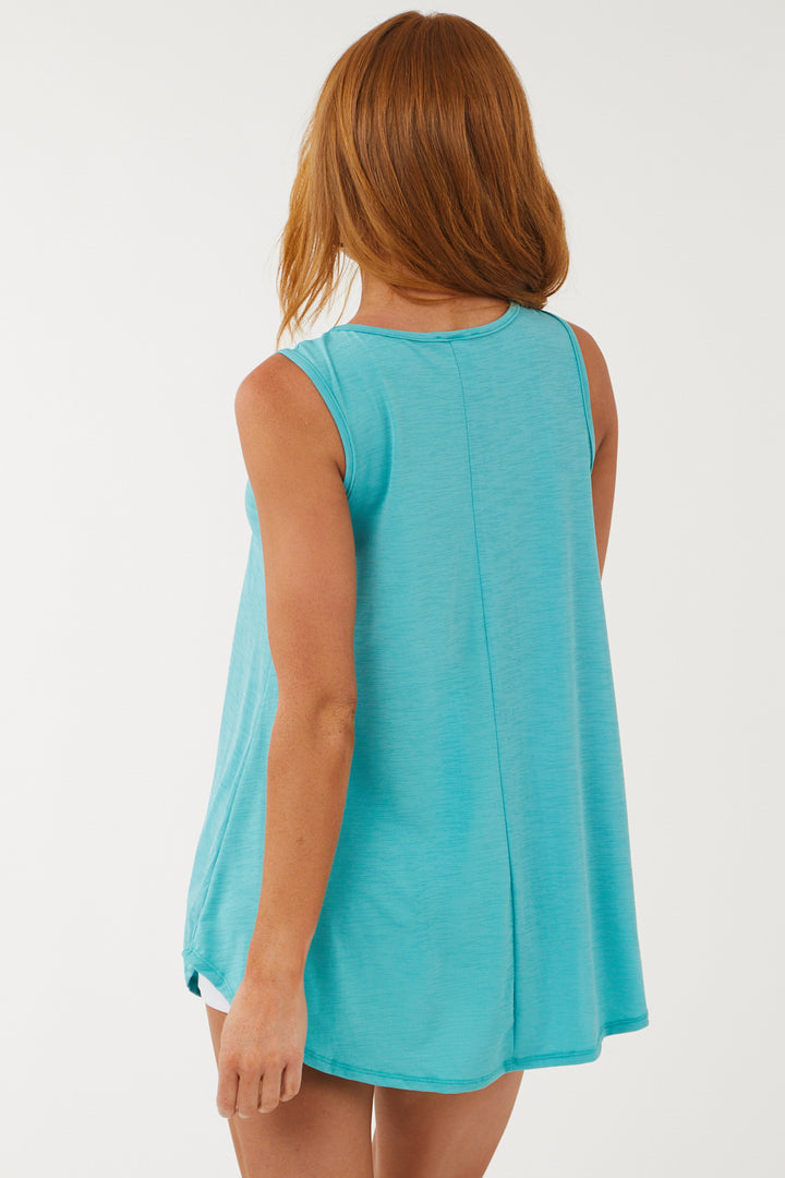Teal Textured A Line Stretchy Knit Tank Top