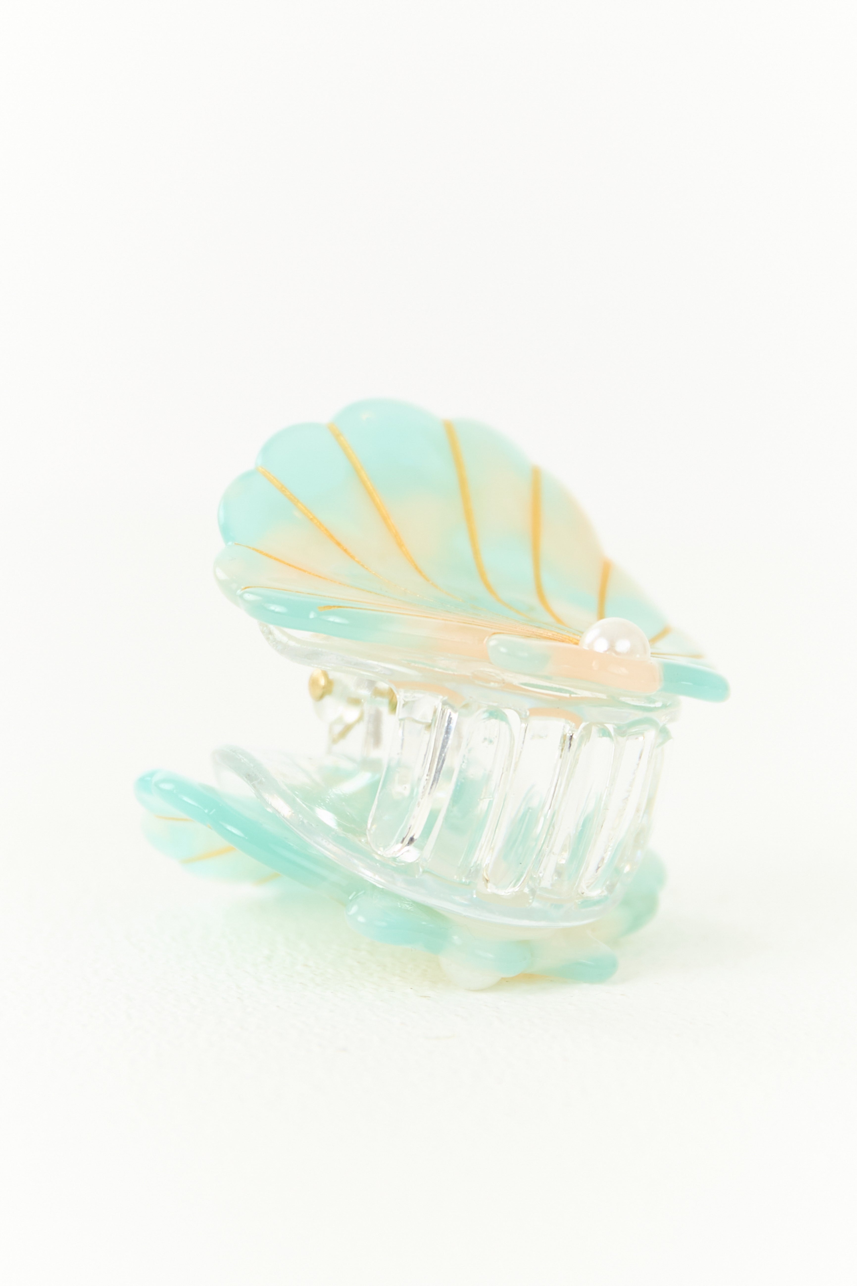 Teal Pearl Detail Seashell Claw Hair Clip