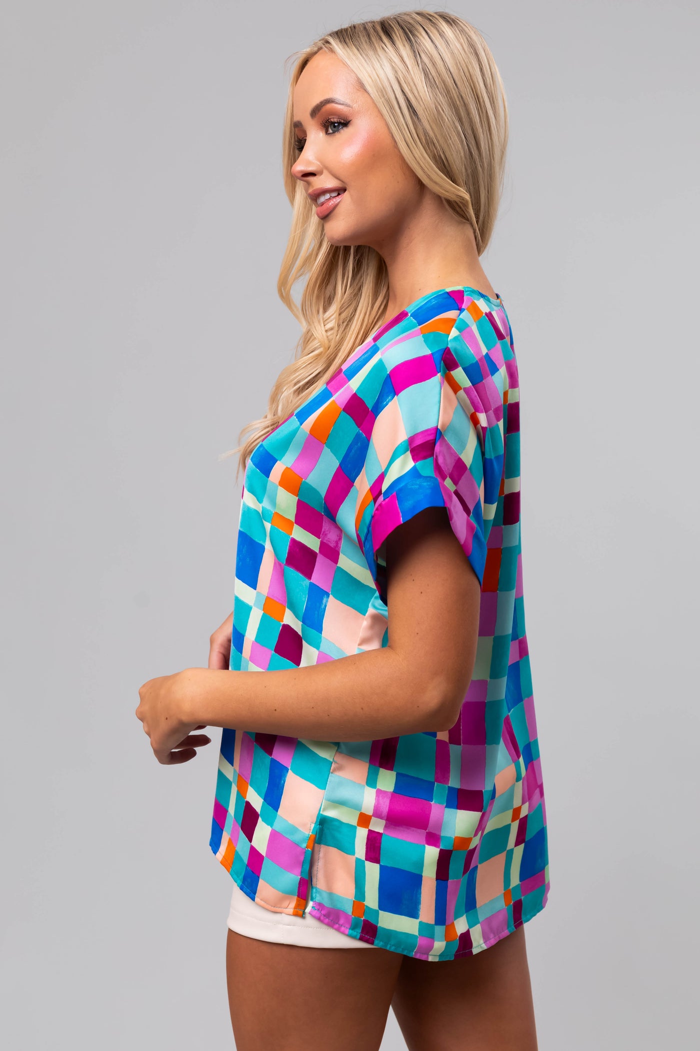 Turquoise Geo Print Relaxed Fit Blouse