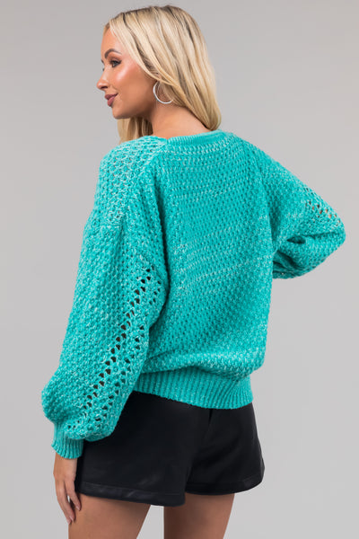 Turquoise Two Tone Oversized Bubble Sleeve Sweater