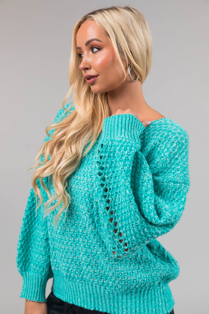 Turquoise Two Tone Oversized Bubble Sleeve Sweater