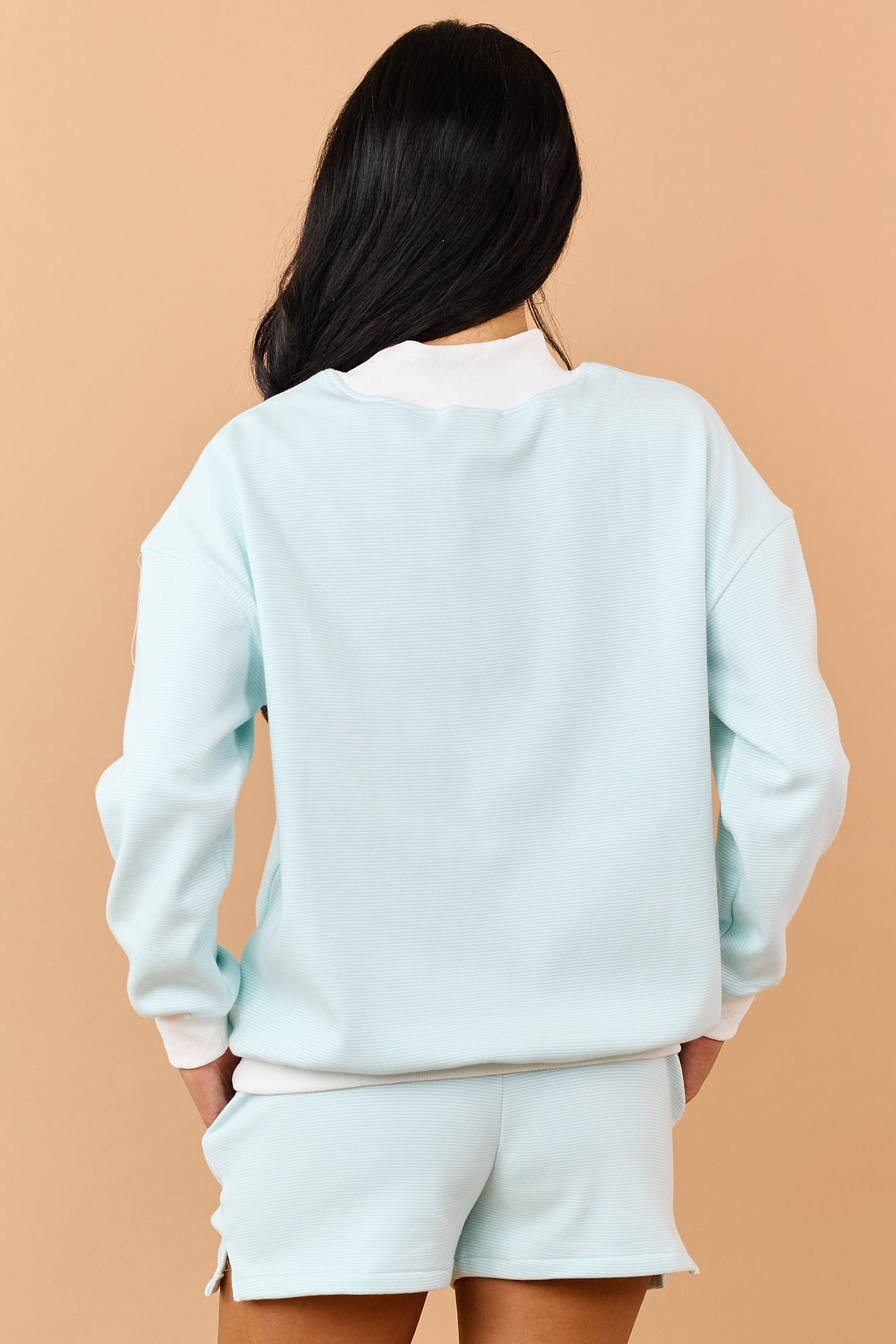 Turquoise and Ivory Striped Knit Sweatshirt