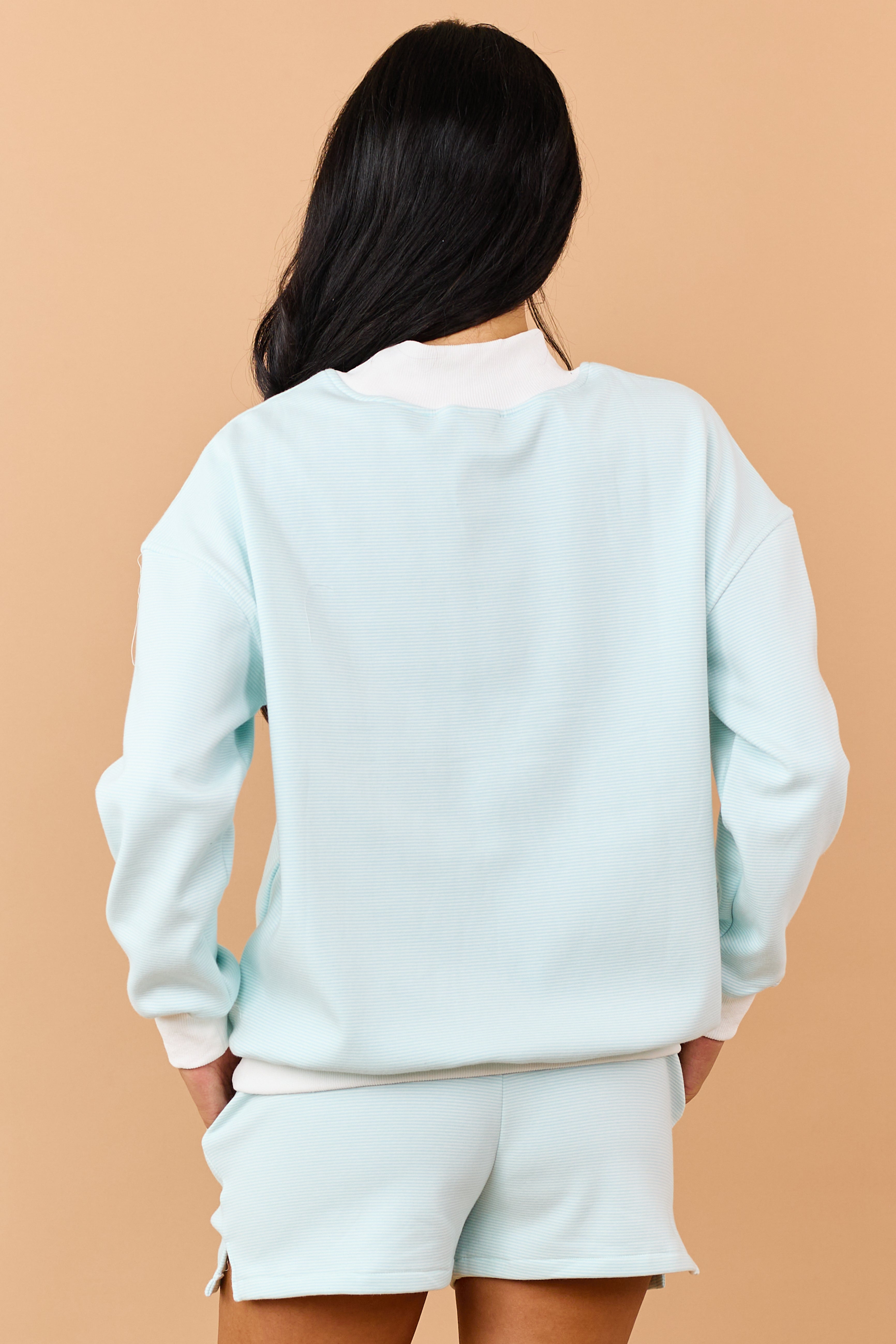 Turquoise and Ivory Striped Knit Sweatshirt
