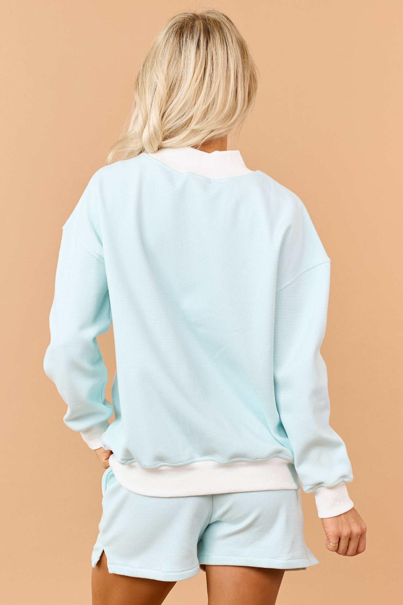 Turquoise and Ivory Striped Knit Sweatshirt
