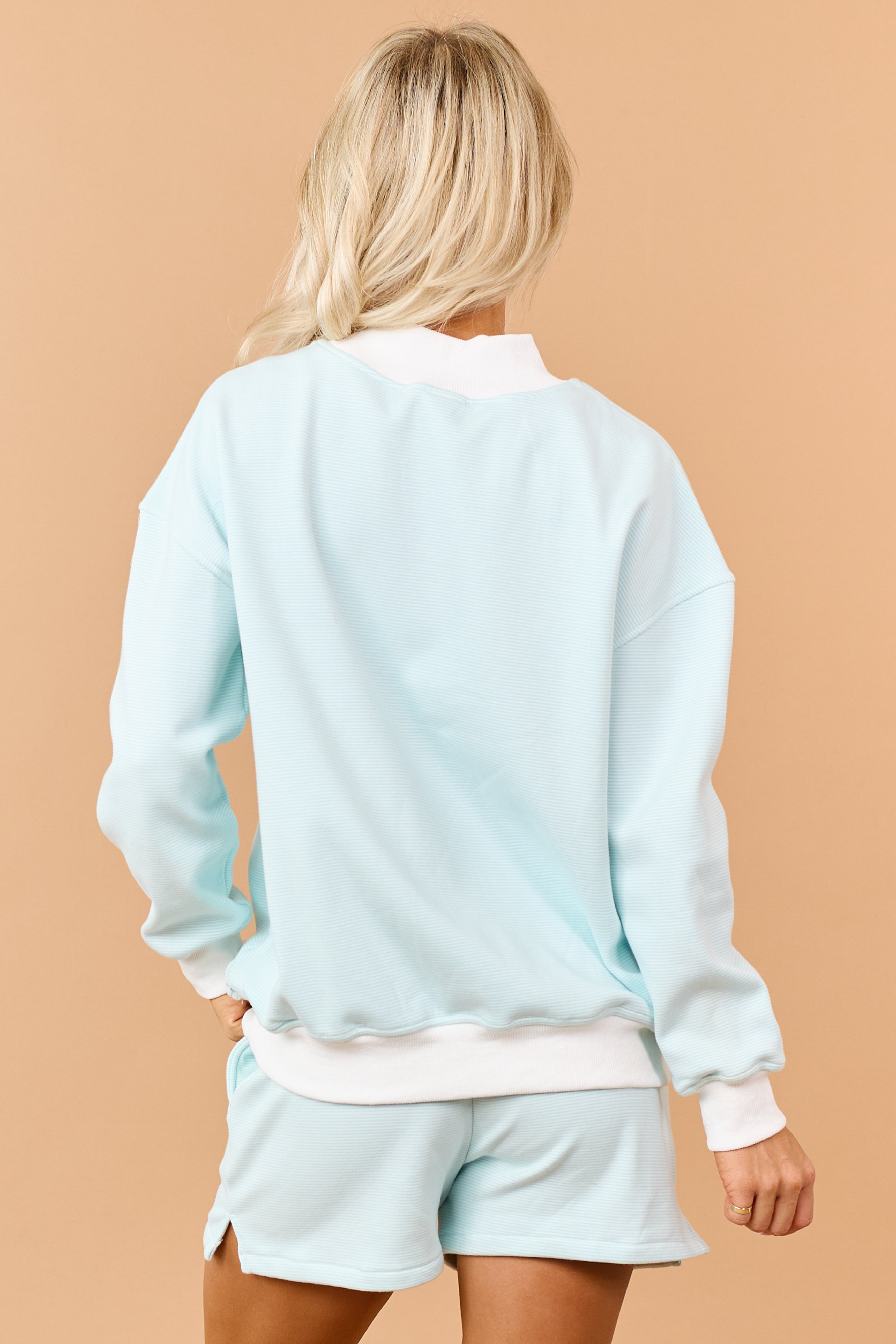 Turquoise and Ivory Striped Knit Sweatshirt