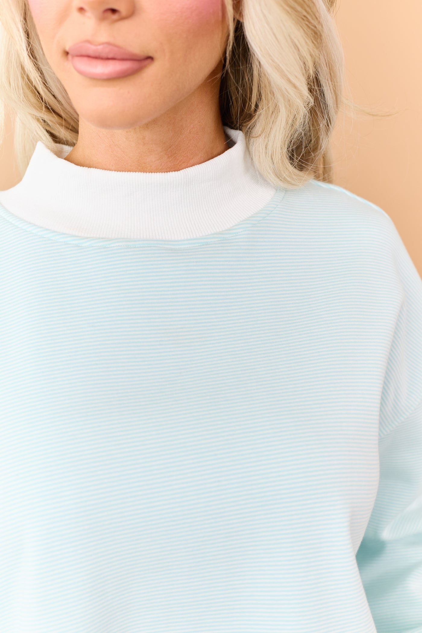 Turquoise and Ivory Striped Knit Sweatshirt