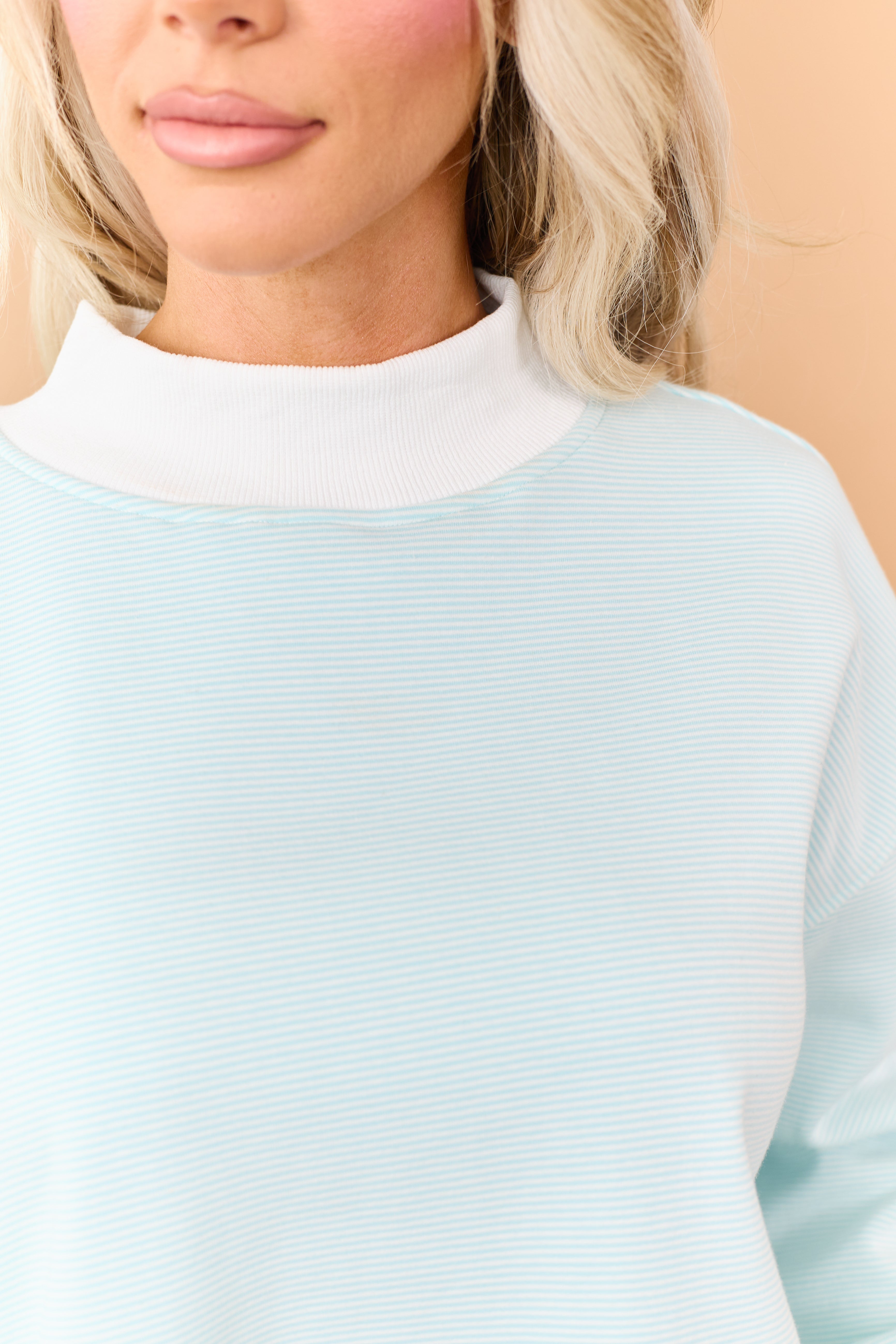 Turquoise and Ivory Striped Knit Sweatshirt