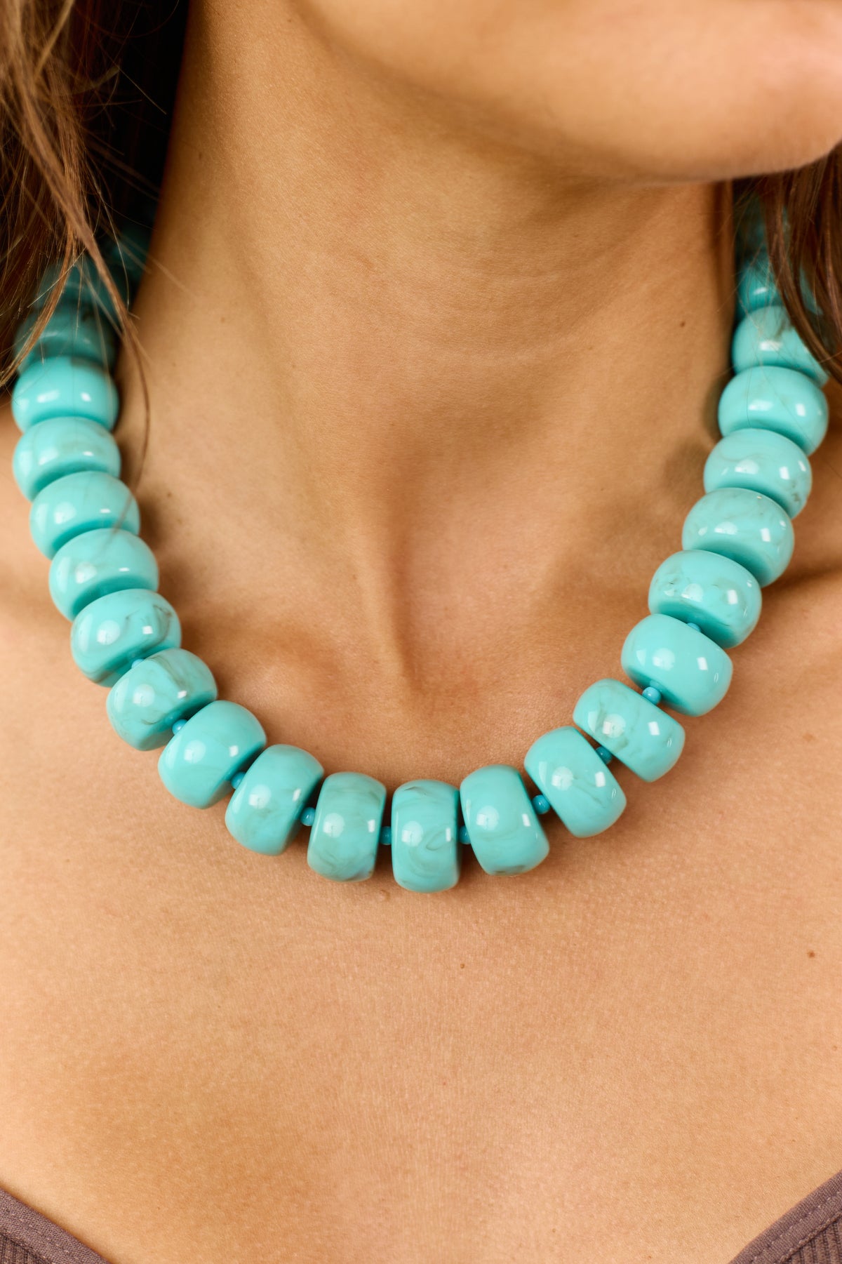 Turquoise Chunky Resin Stone Bead Necklace
