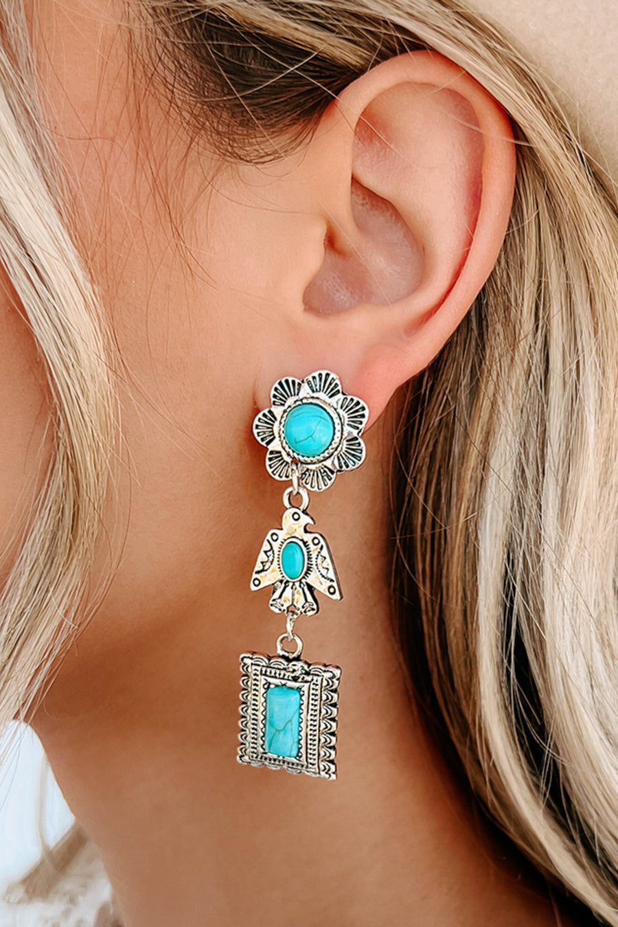 Turquoise Stone and Silver Chandelier Earrings