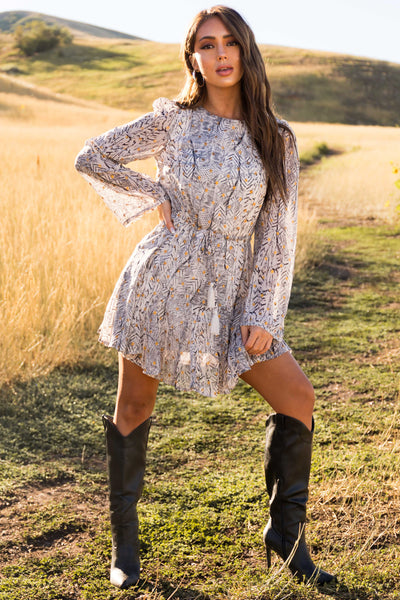 Vanilla Abstract Print Mini Dress with Gold Accents