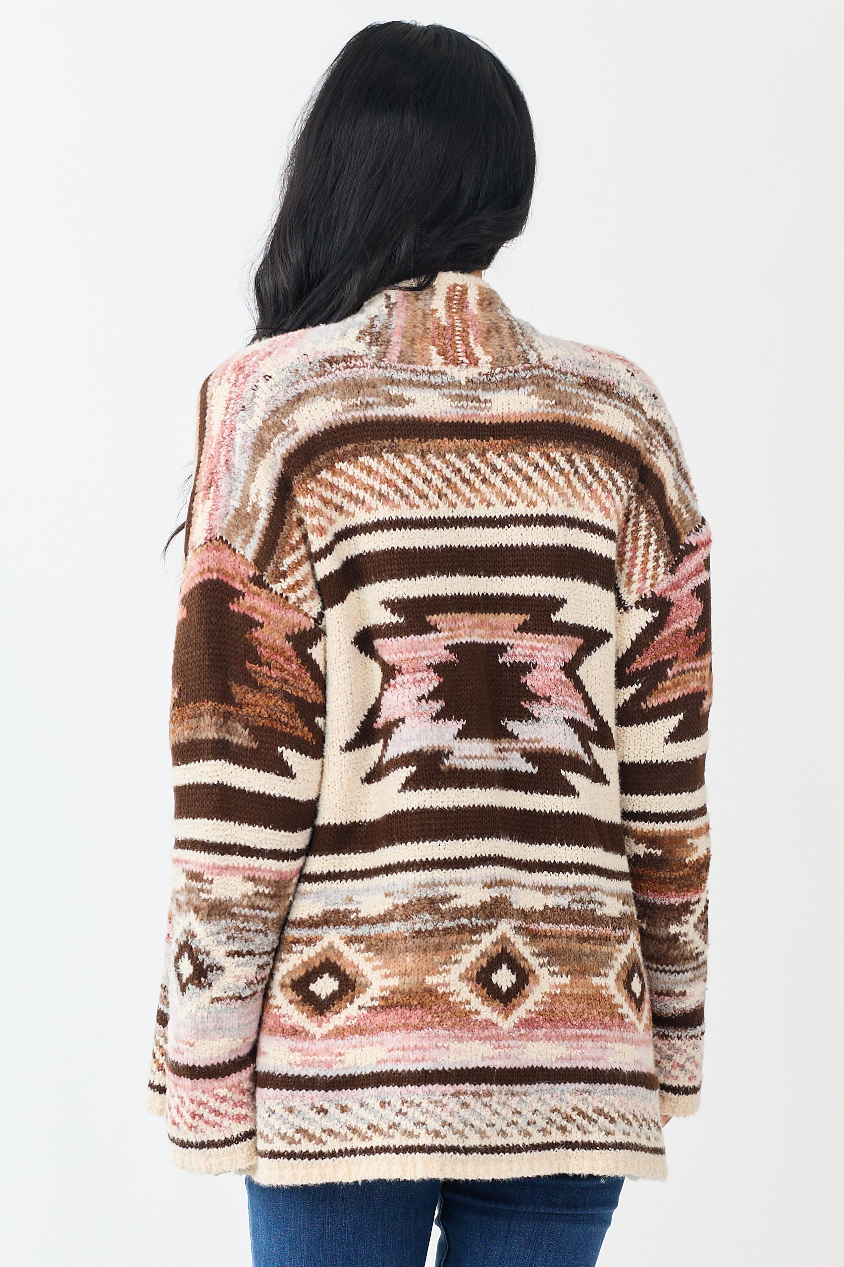 Vanilla Aztec Print Open Front Sweater Cardigan | Lime Lush Boutique