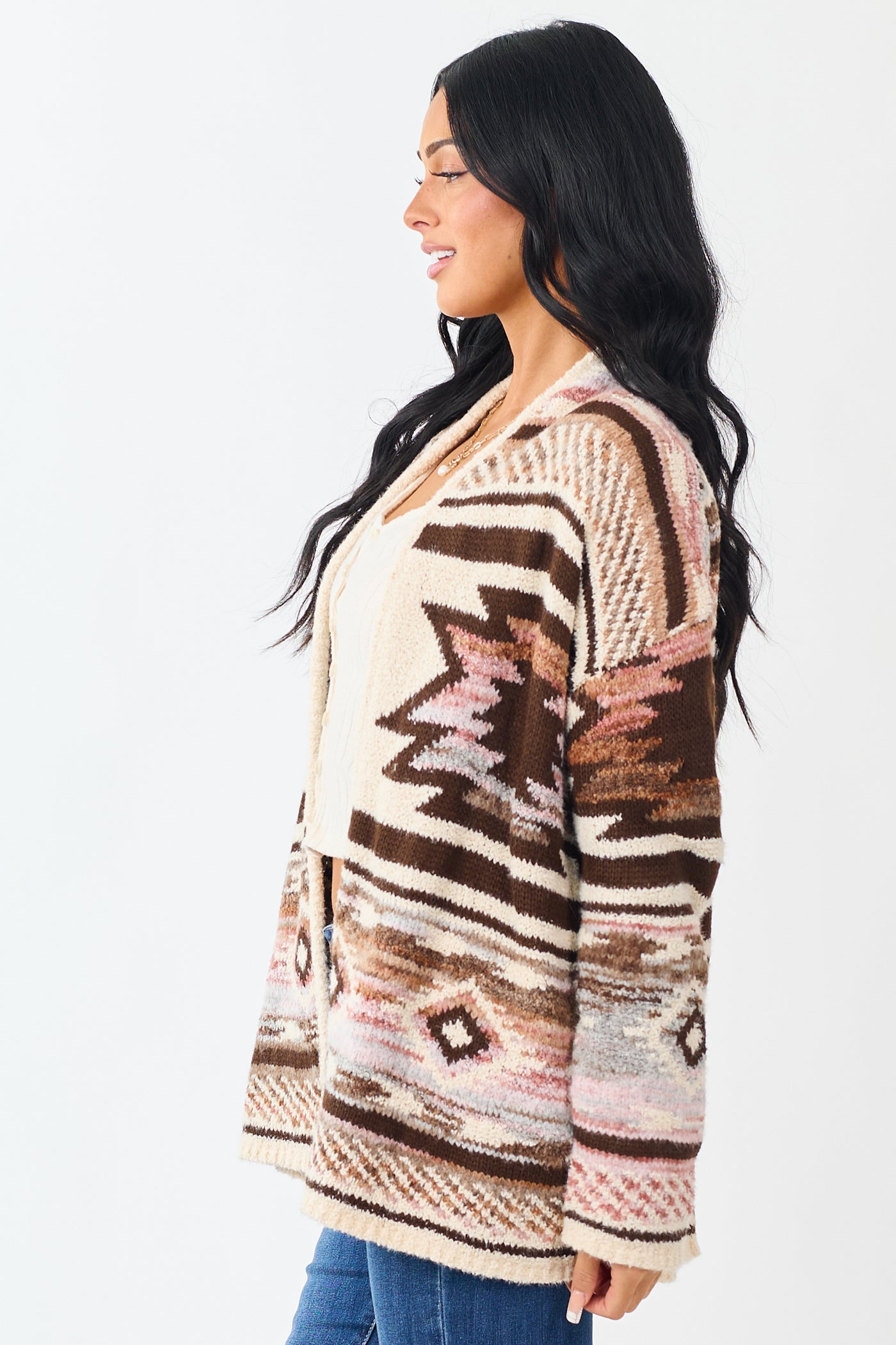 Vanilla Aztec Print Open Front Sweater Cardigan