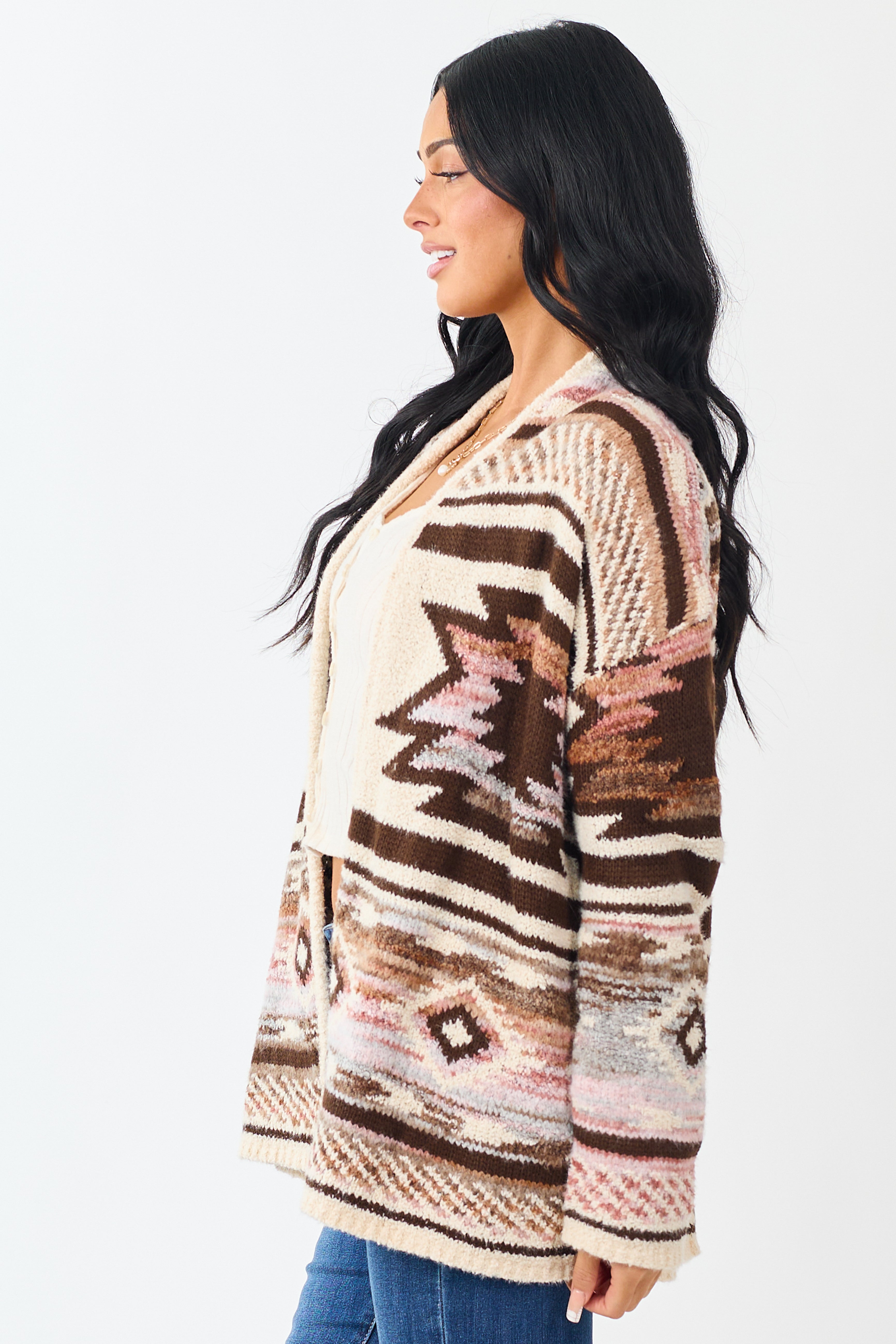 Vanilla Aztec Print Open Front Sweater Cardigan