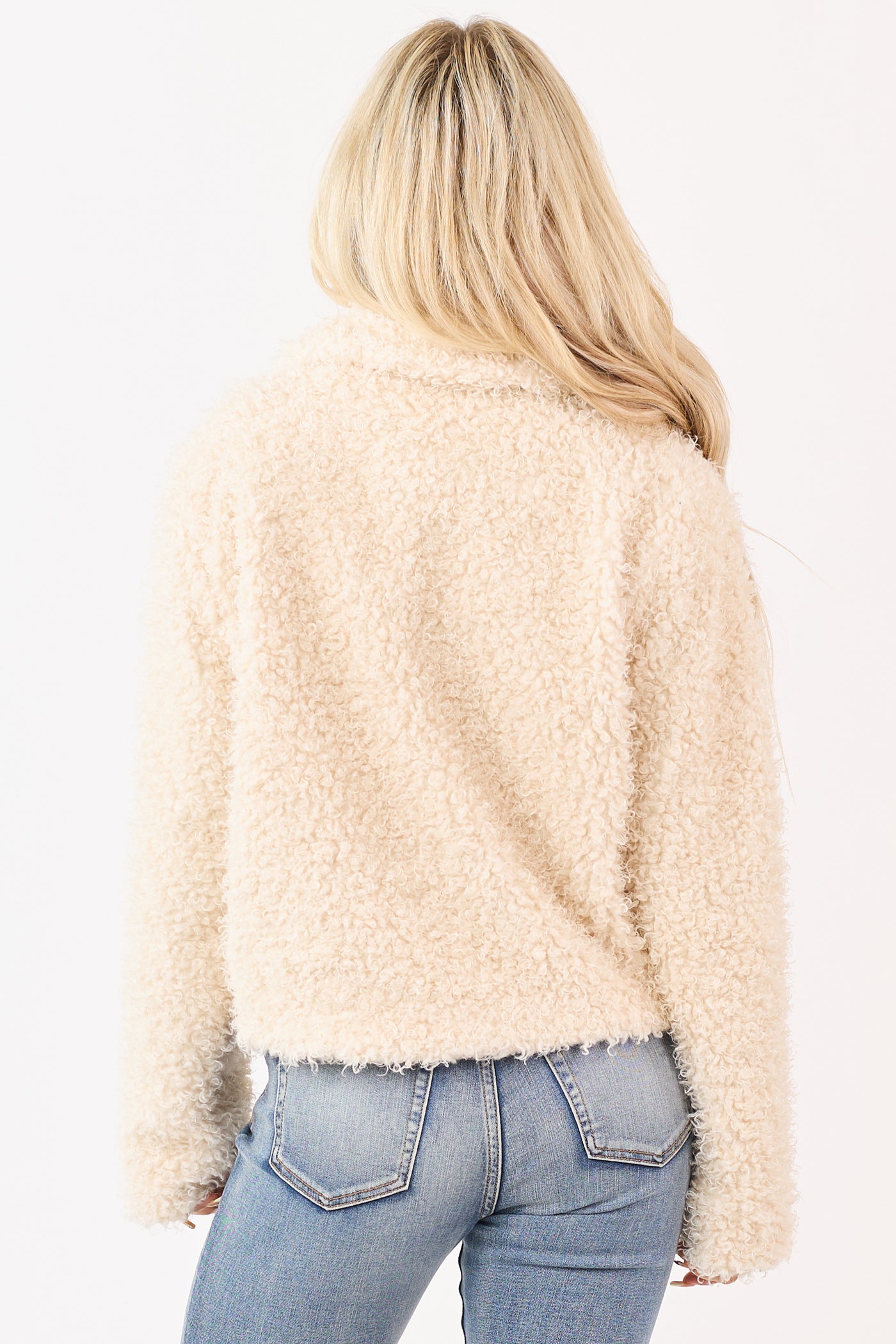 Vanilla Curly Teddy Texture Toggle Closure Jacket