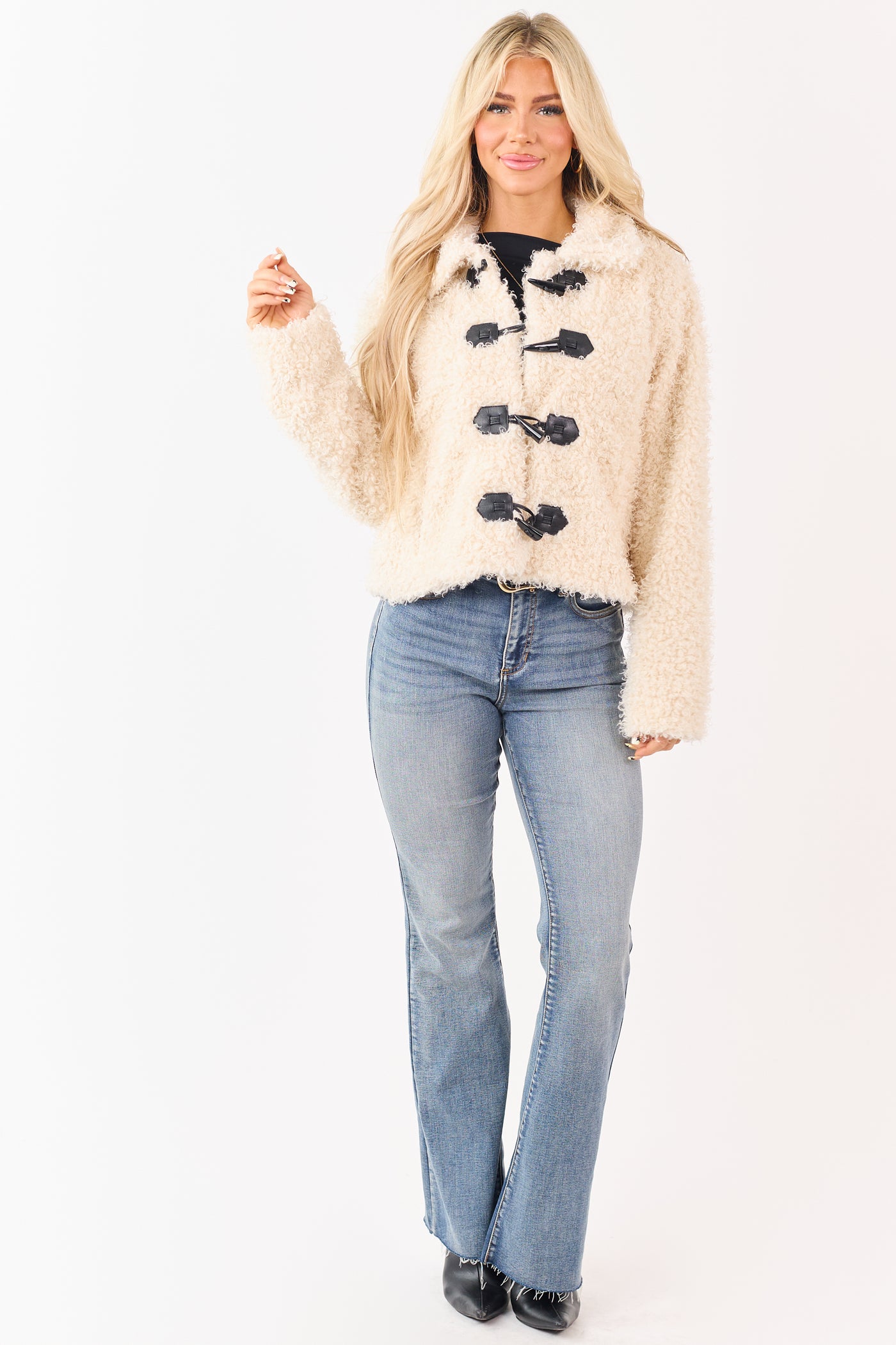 Vanilla Curly Teddy Texture Toggle Closure Jacket