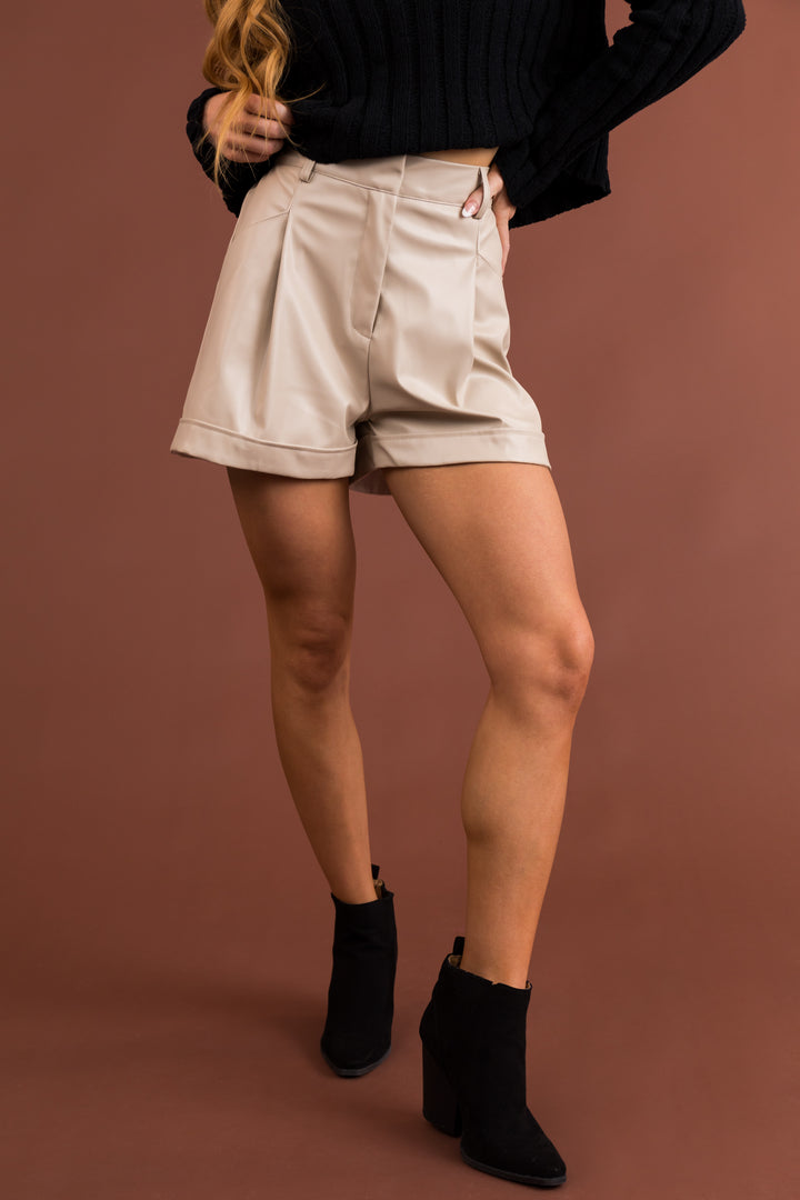 Vanilla Elastic Waist Faux Leather Shorts