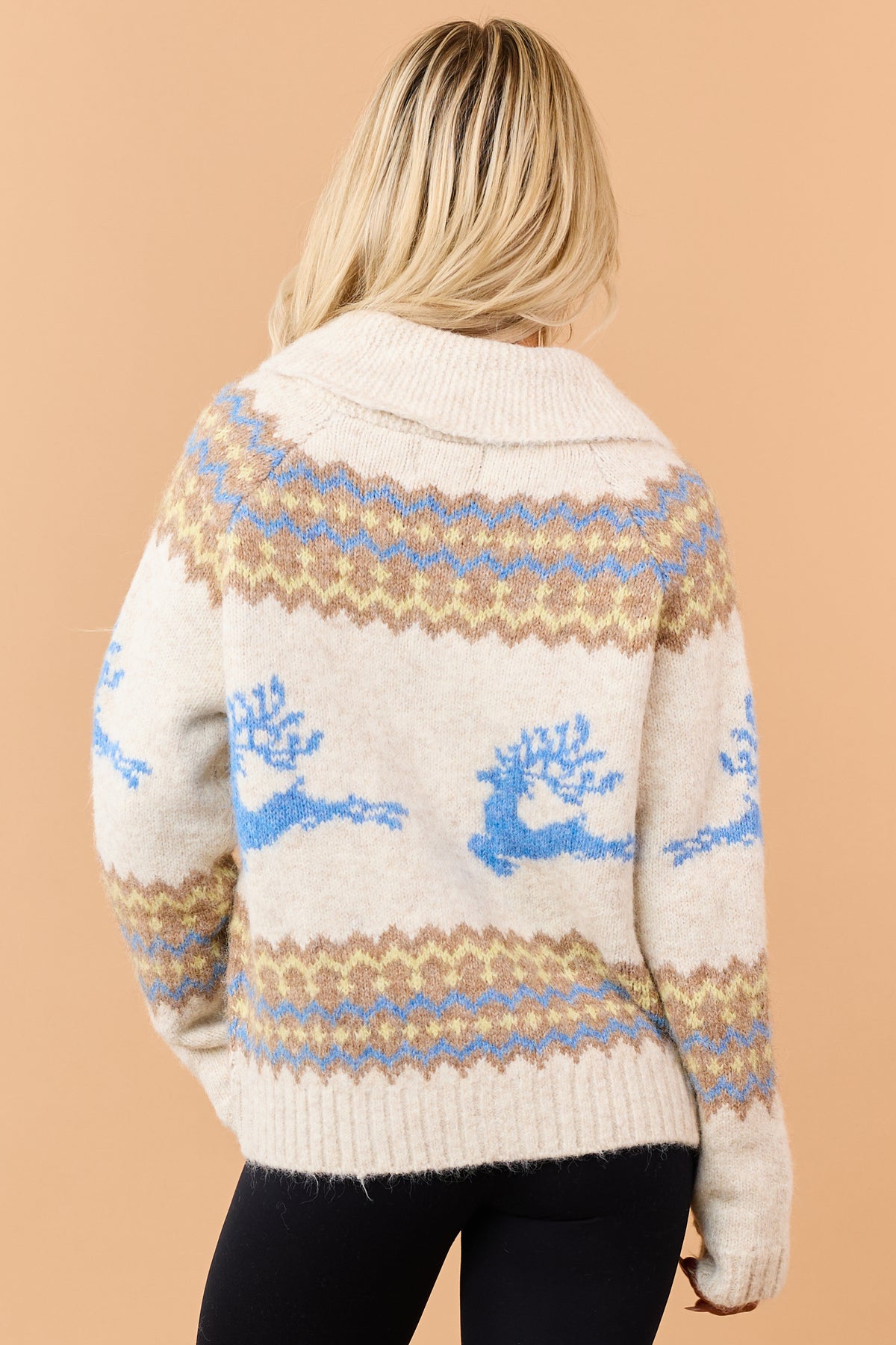 Vanilla Fair Isle Reindeer Pattern Sweater Jacket