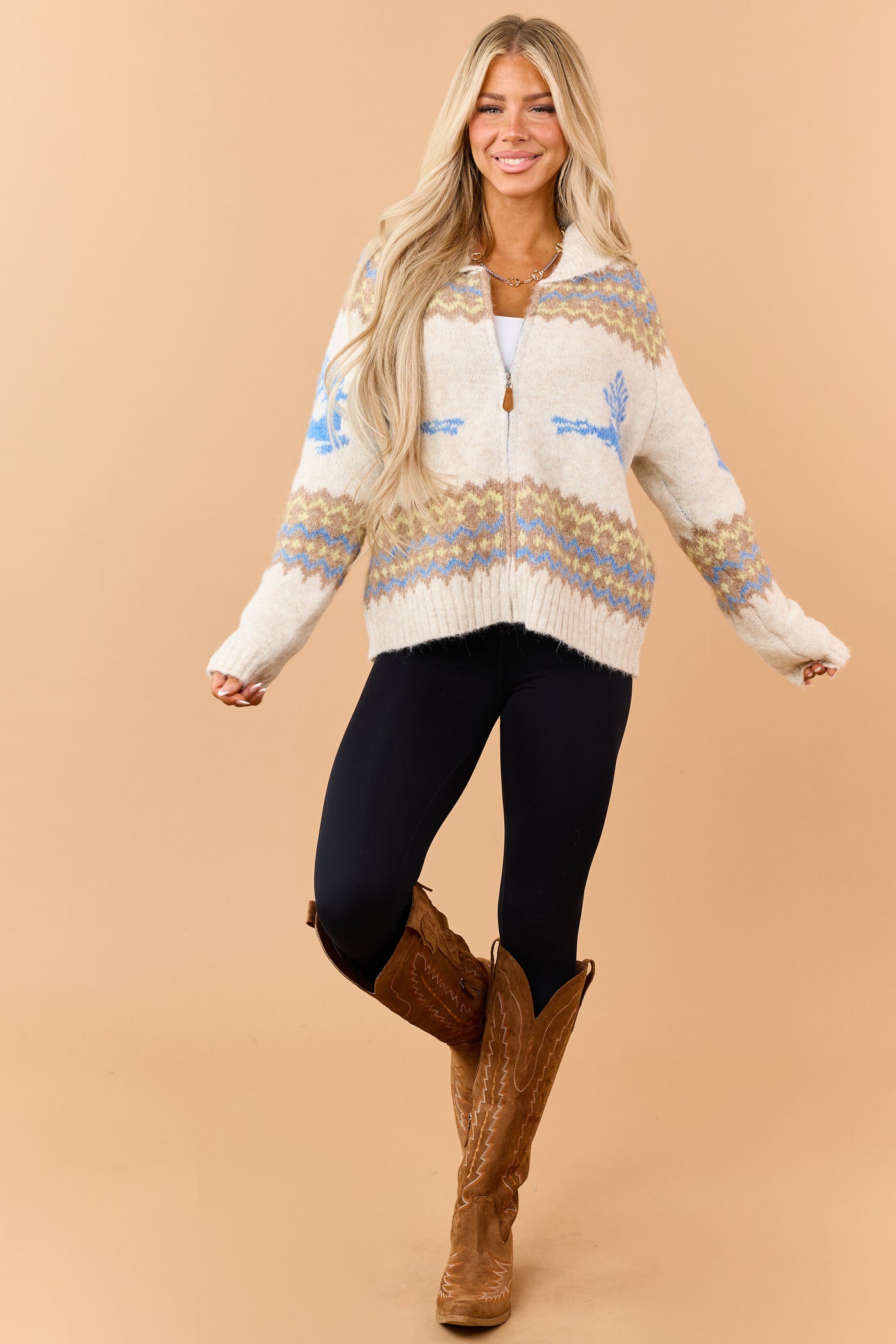 Vanilla Fair Isle Reindeer Pattern Sweater Jacket