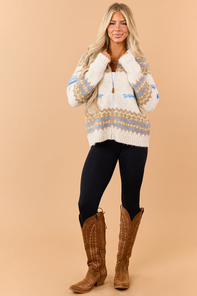 Vanilla Fair Isle Reindeer Pattern Sweater Jacket