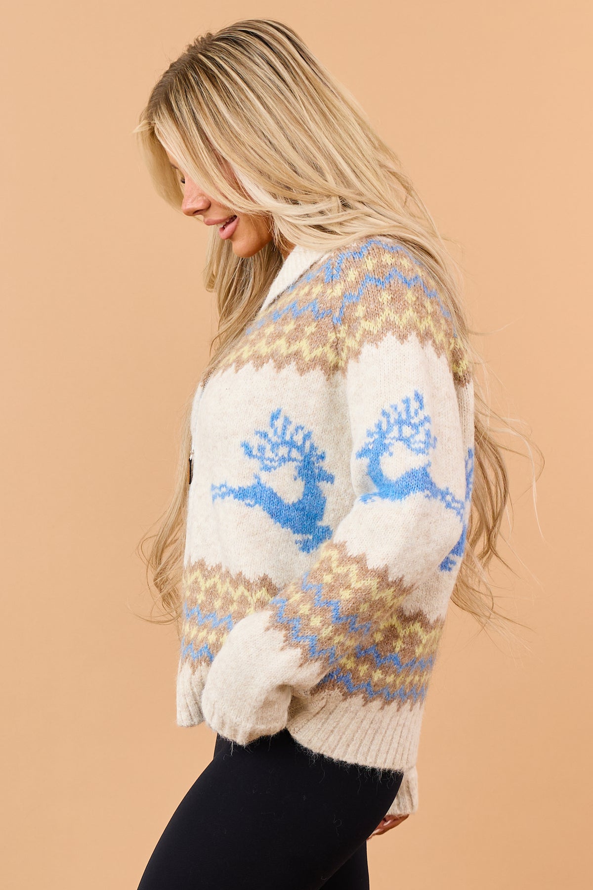 Vanilla Fair Isle Reindeer Pattern Sweater Jacket