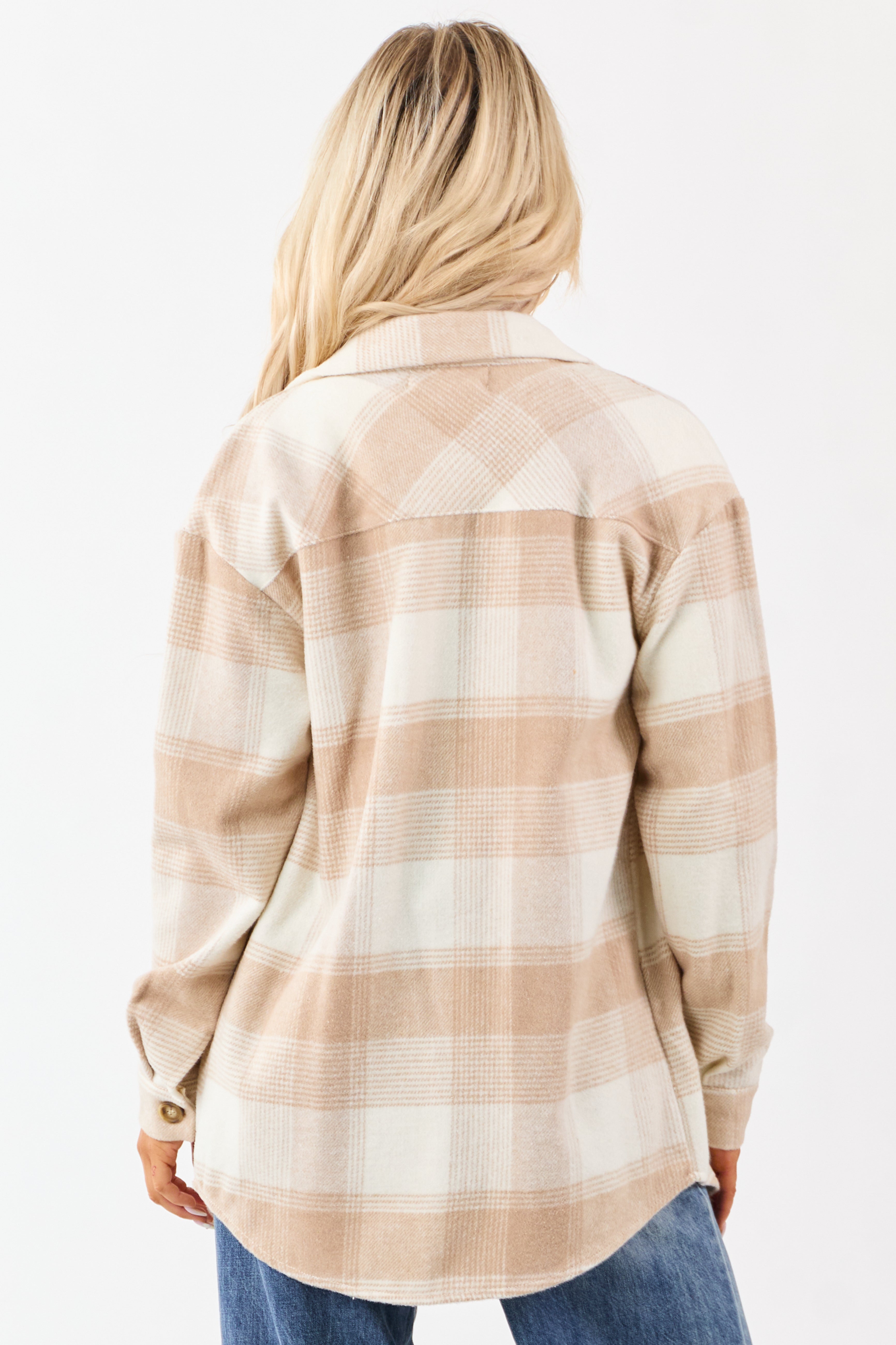 Vanilla Flannel Plaid Button Down Collared Shacket