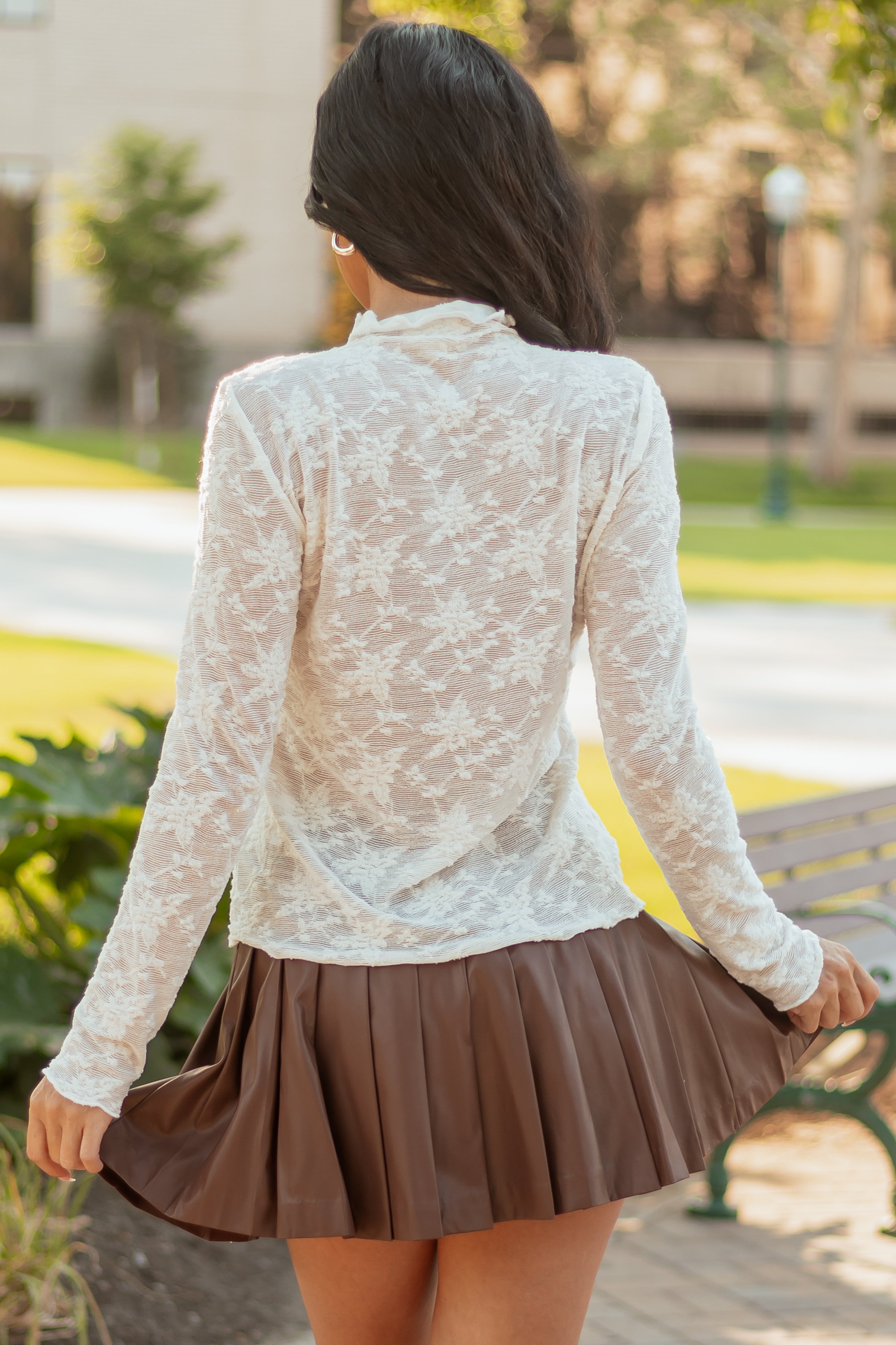 Vanilla Floral Lace Mock Neck Long Sleeve Top